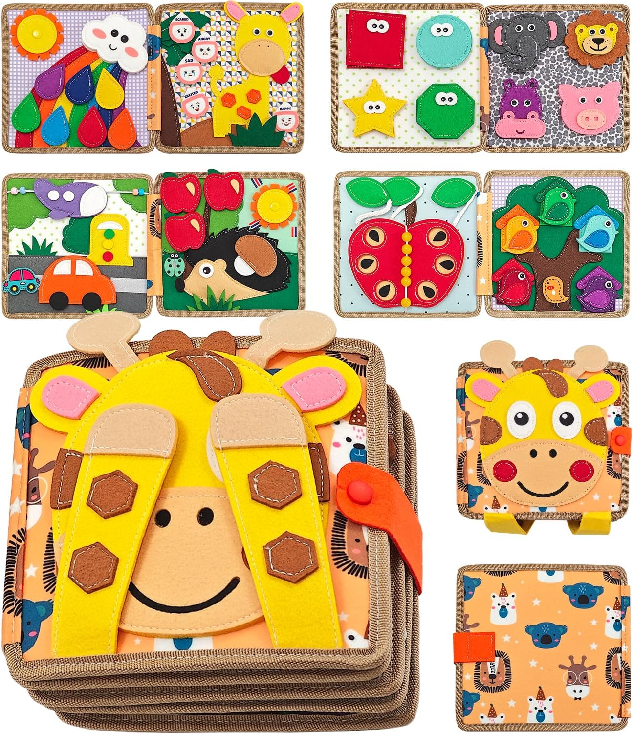 Busy Book for Toddlers, Toddler Busy Board Felt Quiet Book Including 9 Themes Preschool Learning Activities Educational Sensory Toy for Kids Gift, 3D Rainbow Montessori Board Sensory Toy image number 5