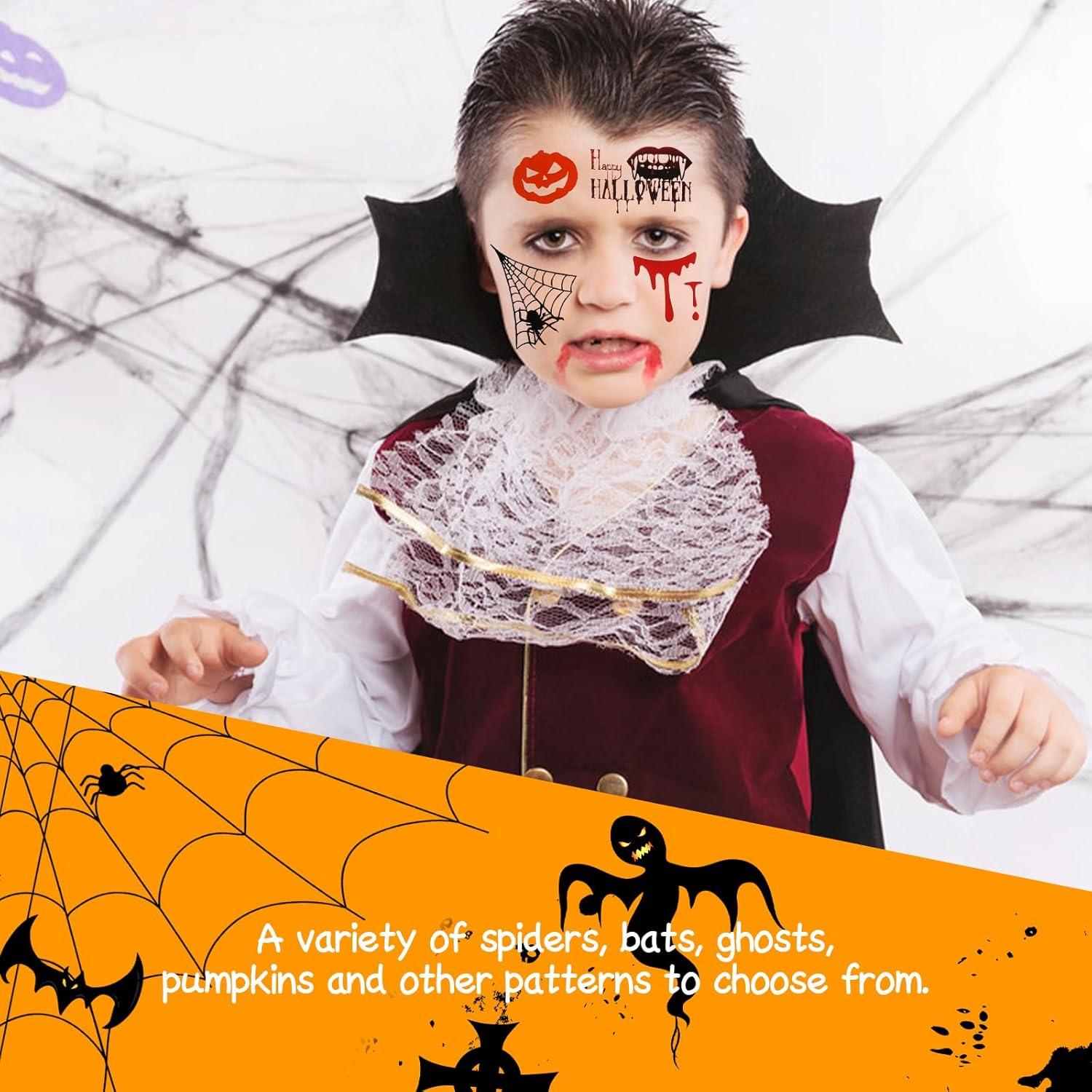 DERAYEE Halloween Face Tattoo, 6 Sheets Temporary Spider Tattoo, Face Tattoo, Women Men Children Body Face Tattoos for Halloween Carnival Party Decoration Cos Makeup image number 5