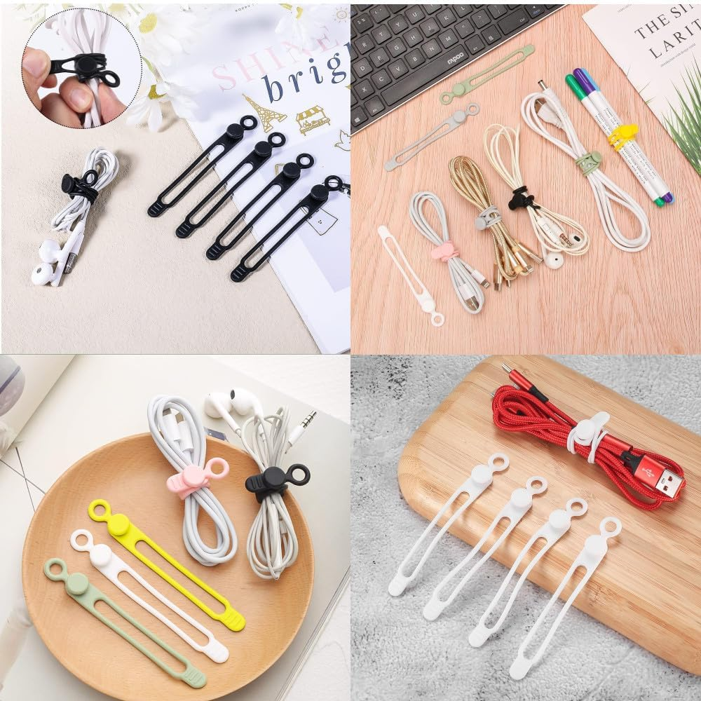 36Pcs Silicone Cable Straps Wire Organizer for Earphone, Phone Charger, Mouse, Audio, Computer, Reusable Cable Ties Cord Organizer(6Colors) image number 3