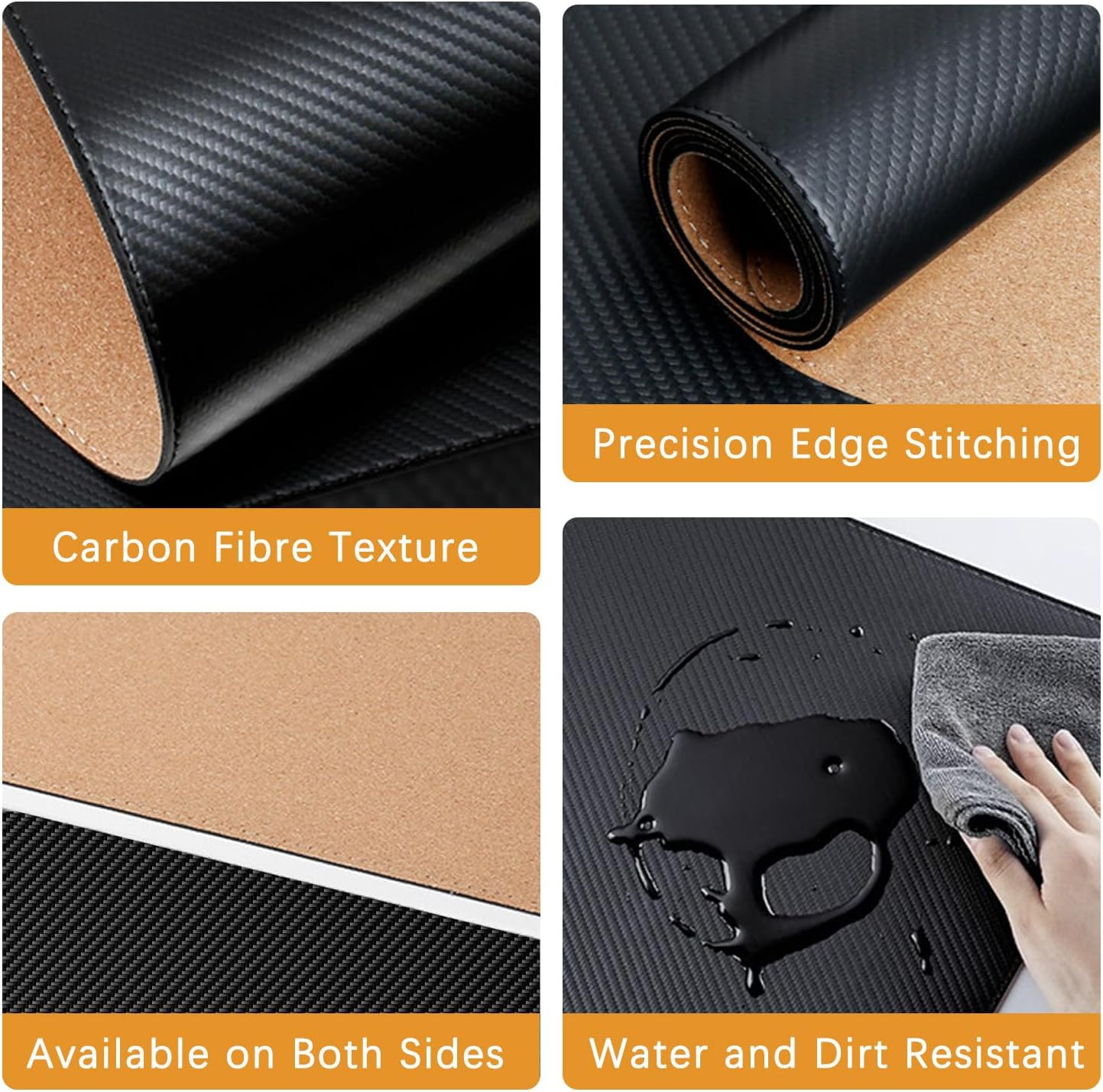WEKUBA Desk Mat, Dual-Sided Carbon Fiber Texture & Pad Natural Cork Desk Pad, 80 X 40Cm Leather Computer Desk Mat, Non-Slip, Waterproof, Dirt-Resistant for Home Office Accessories image number 1