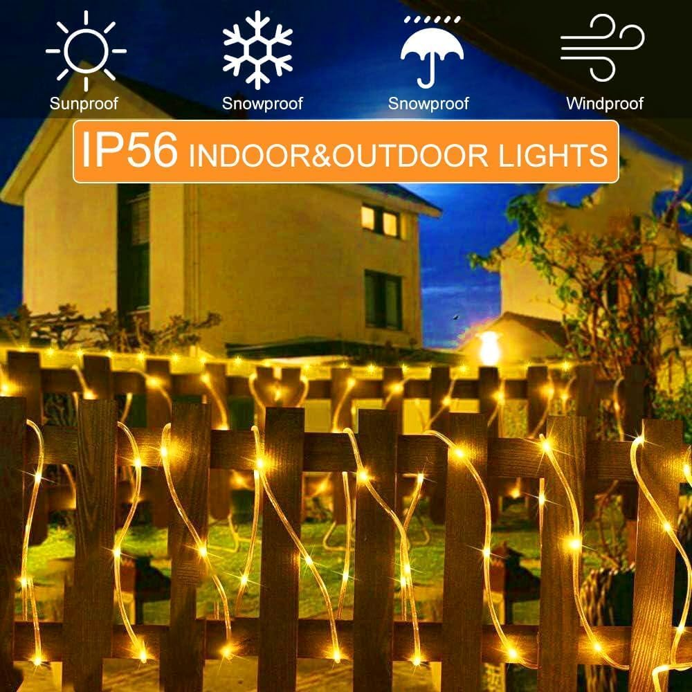 164 FT 1000 LED Rope Lights Solar Powered Waterproof String Lights 8 Modes Outdoor Tube Light Copper Wire Fairy Lights for Christmas Garden Fence Yard Party Pool Wedding Decor (Yellow) - Yellow image number 1