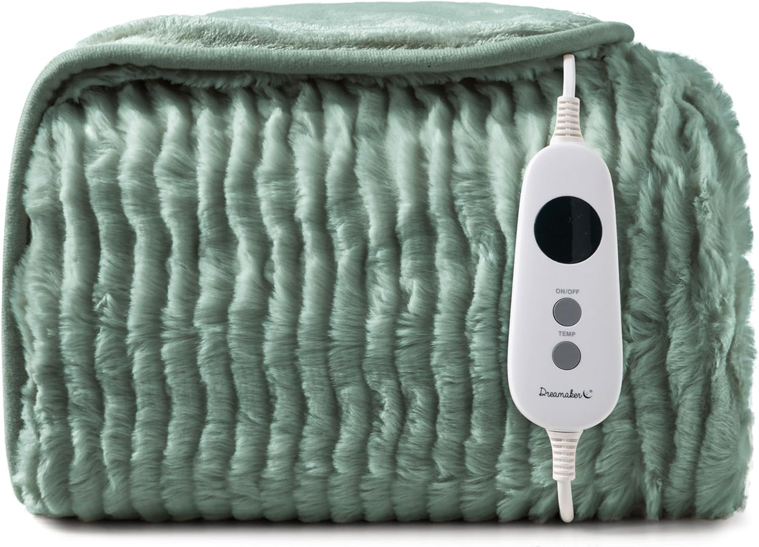 Dreamaker Eyelash Long Ribbed Fleece Electric Heated Throw Blanket 160X130Cm Warm Reversible Rug Energy Efficient Overheat Protection 9 Heat Settings Extra Long Cord Controller- Faded Green & Sage