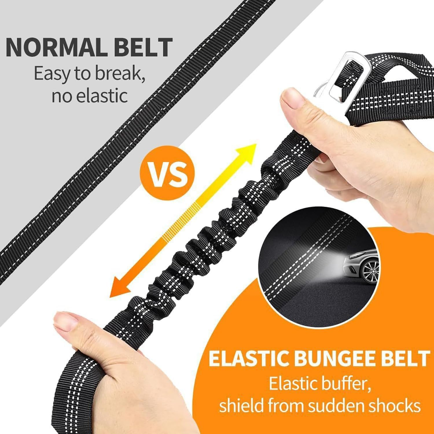 BEANPRECOY Vehicle Harnesses 2 In1 Dog Belts for Cars 2 Pack Pet Harnesses Headrest Restraint Clip Adjustable Dog Car Harness Belt with Anti-Shock Elastic Bungee Buffer for All Vehicles (Black) image number 6