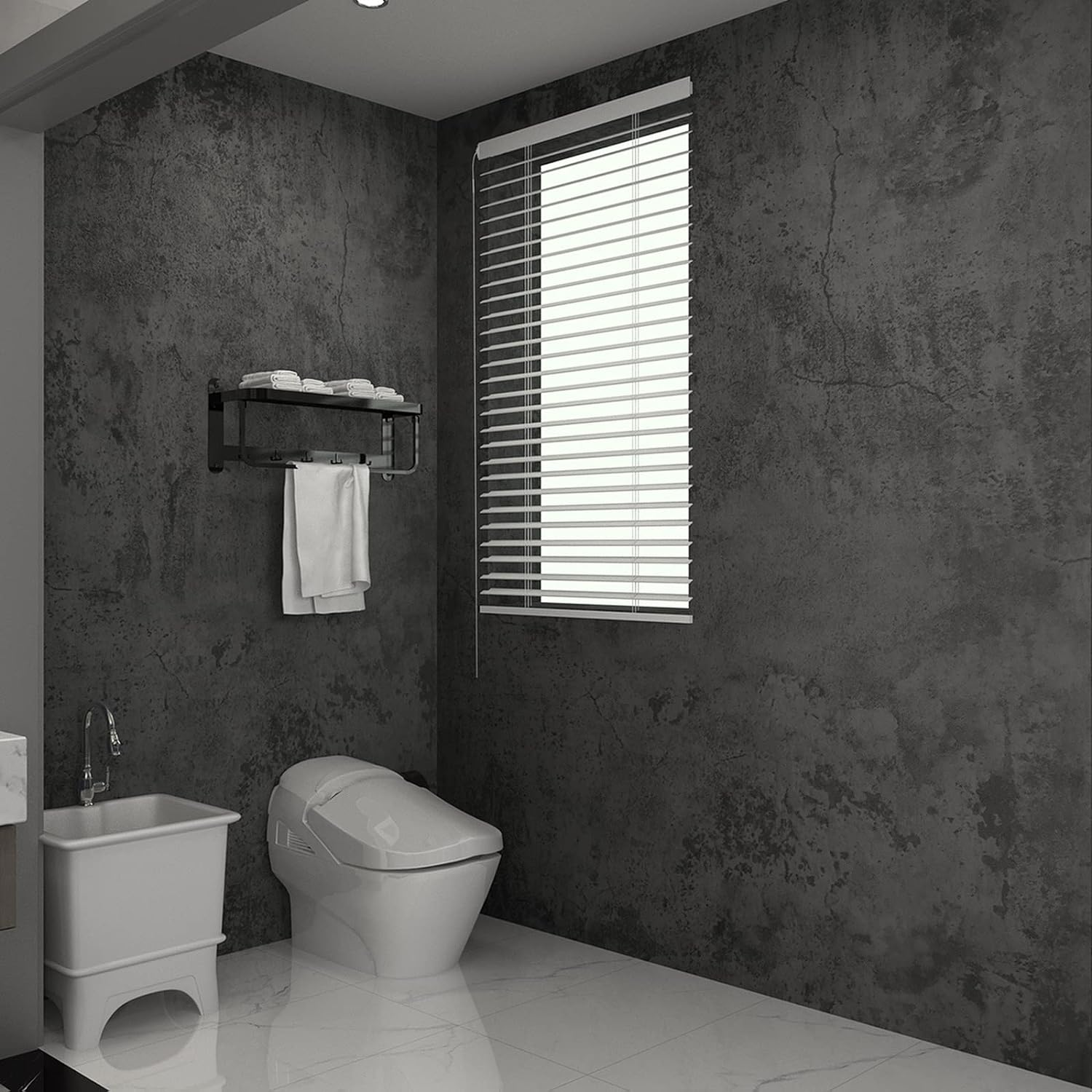 16"&times;118" Thick Blue Grey Peel and Stick Concrete Wallpaper 3D Faux Gray Concrete Contact Paper Vinyl Wrap DIY Self Adhesive Matte Grey Cement Wallpaper Tile Sticker for Countertops Walls Drawer image number 3