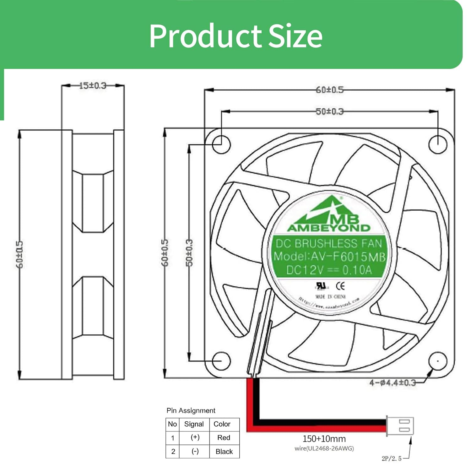 Security-01 60Mm X 60Mm X 15Mm 12V DC 0.10A Ball Bearing Brushless Cooling Fan 2Pin AV-F6015MB UL TUV Desktop Compatible Fan image number 5