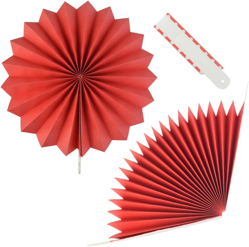 Party Hanging Paper Fans Set, Red round Pattern Paper Garlands Decoration for Birthday Wedding Graduation Events Accessories, Set of 18 Red image number 6