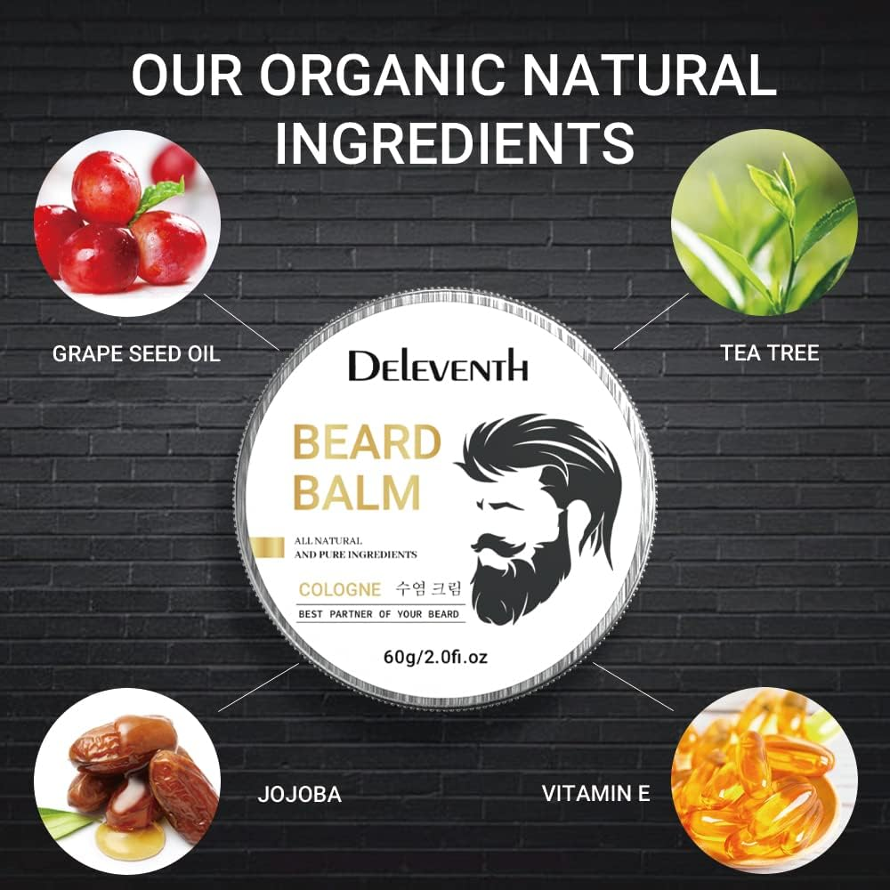 Deleventh Korean Brand Beard Balm 60G / Vitamin E with Natural Oils and Waxes, Soften, Strengthen and Protect for Healthy, Nourishing Beard, Hydrate, Soften & Protect Your Facial Hair (Cologne) image number 4