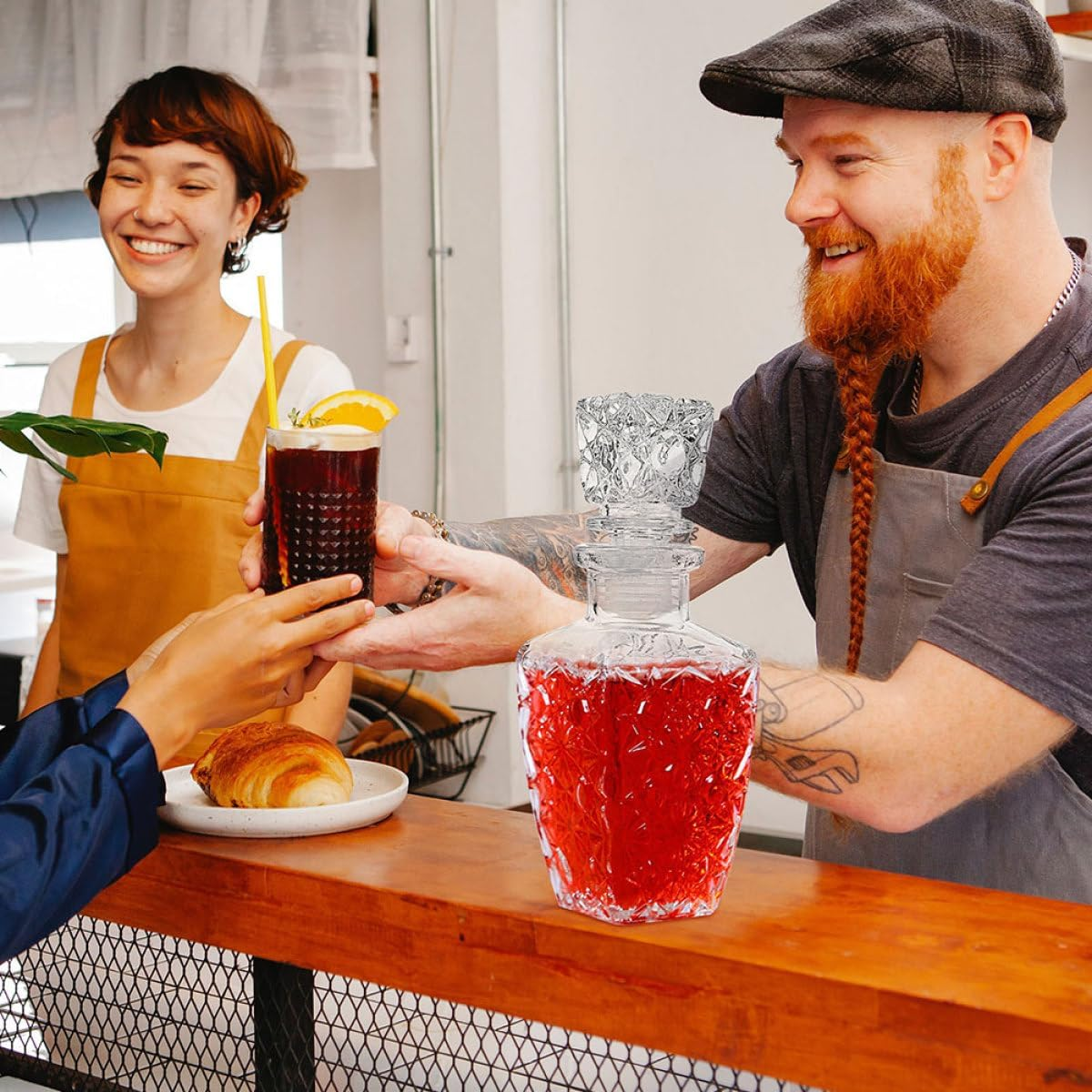 BESPORTBLE 2Pcs 250Ml Thickened Glass Wine Bottles Set, Square Diamond Design Liquor Glass Bottle for Bar, Banquet, and Home Wine Serving image number 6