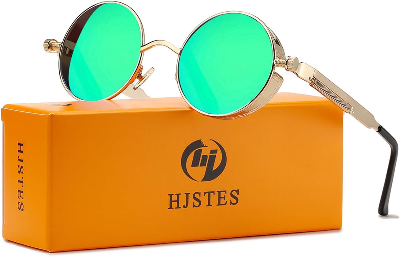 HJSTES Vintage round Steampunk Sunglasses for Women Men Circle Gothic Glasses Retro Metal Frame image number 2