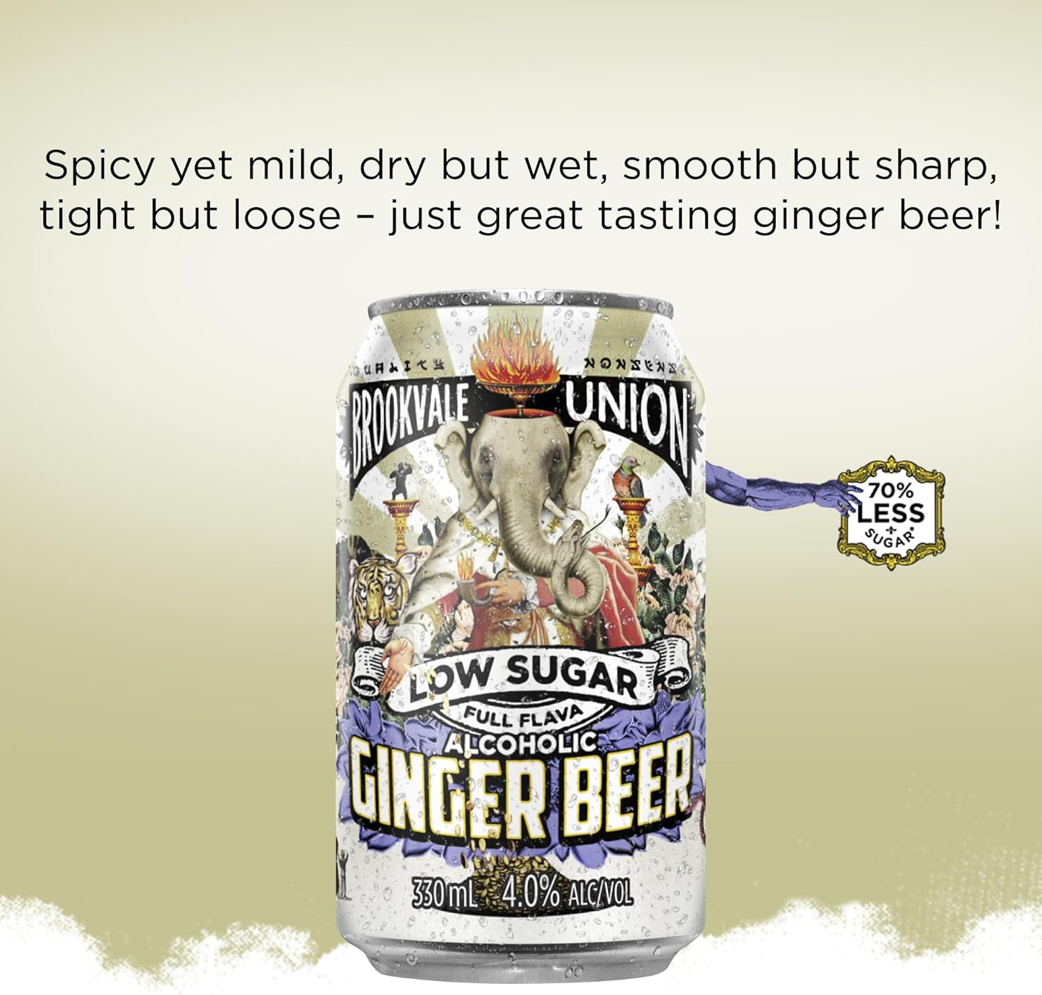 Brookvale Union Low Sugar Alcoholic Ginger Beer, Spicy & Smooth Finish, 4% ABV, 330Ml (Case of 24 Cans) image number 2