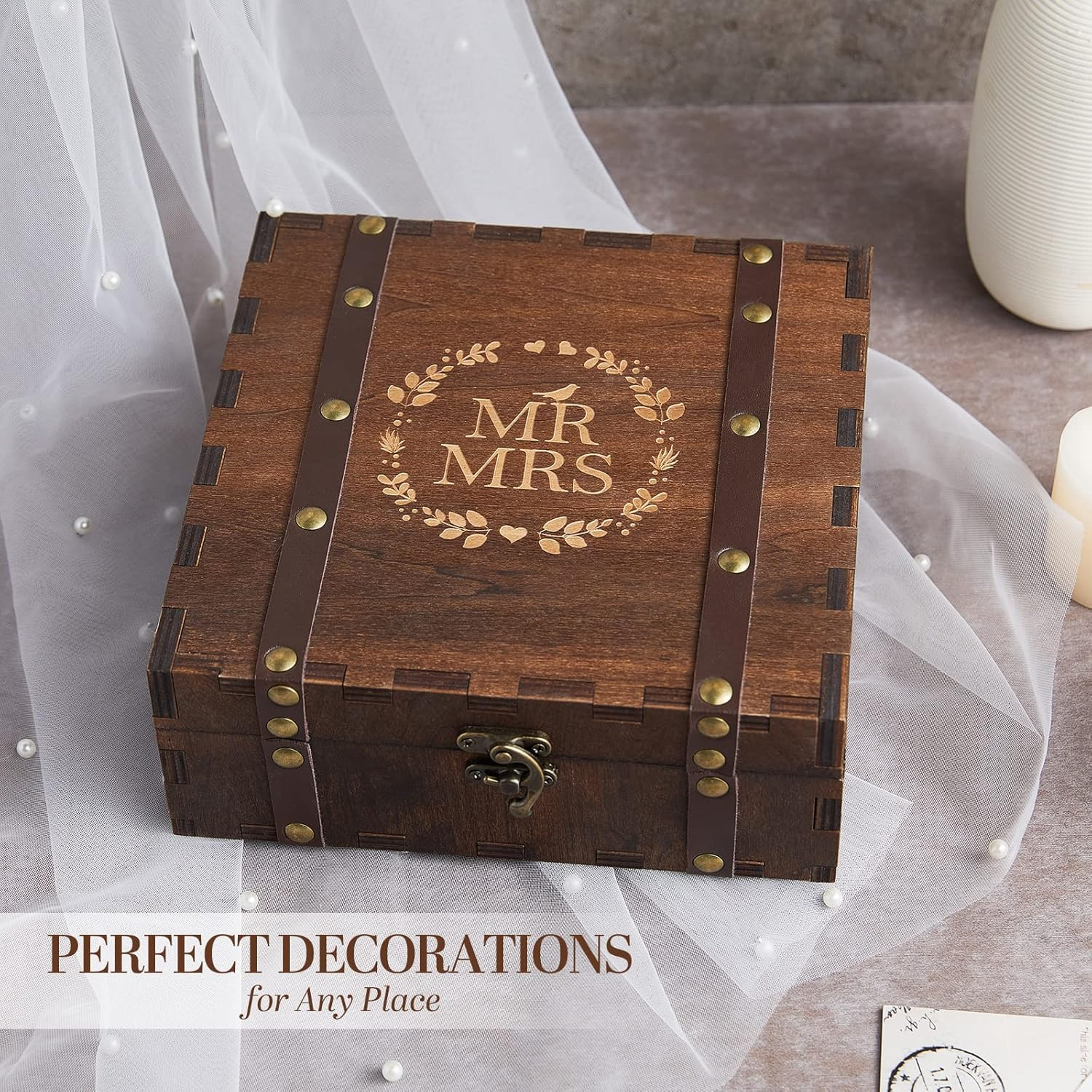 AW BRIDAL Keepsake Box with Lids Wedding Memory Box Wood Storage Box Christmas Anniversary Engagement Gifts for Couples Bridal Shower Birthday Gifts image number 1