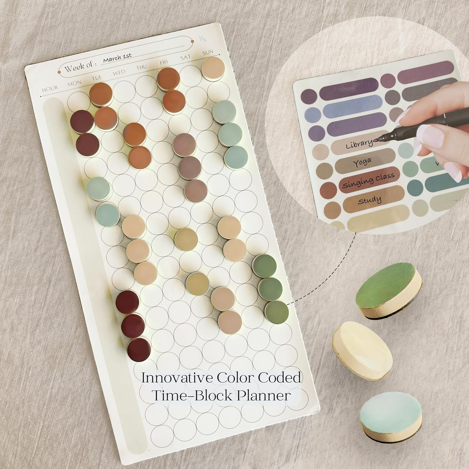 Premium Color-Coded Time Block Planner, Refrigerator Magnetic Planner Set, Vision Board, Wet Erase Daily Magnetic Calendar for Fridge, Weekly Planner, Habit Tracker, Teacher Planner image number 3