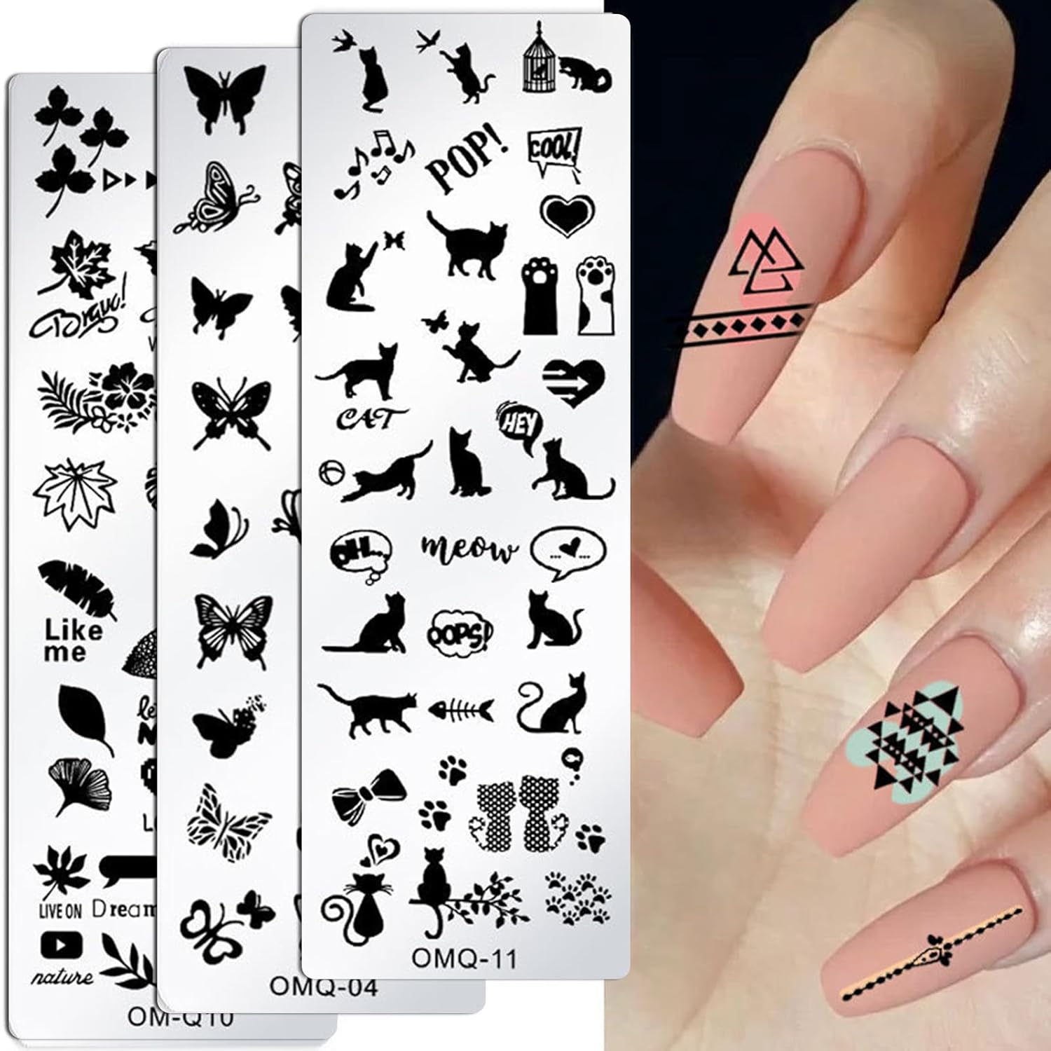 Addfavor Nail Stamper Kit 8Pcs Stamping Plates Minimalist Geometric Lines Leaf Image Template for DIY Decorating Polish Gel Plate Print Stamper Manicure Stencils Tools (Mixed-Style D) image number 2