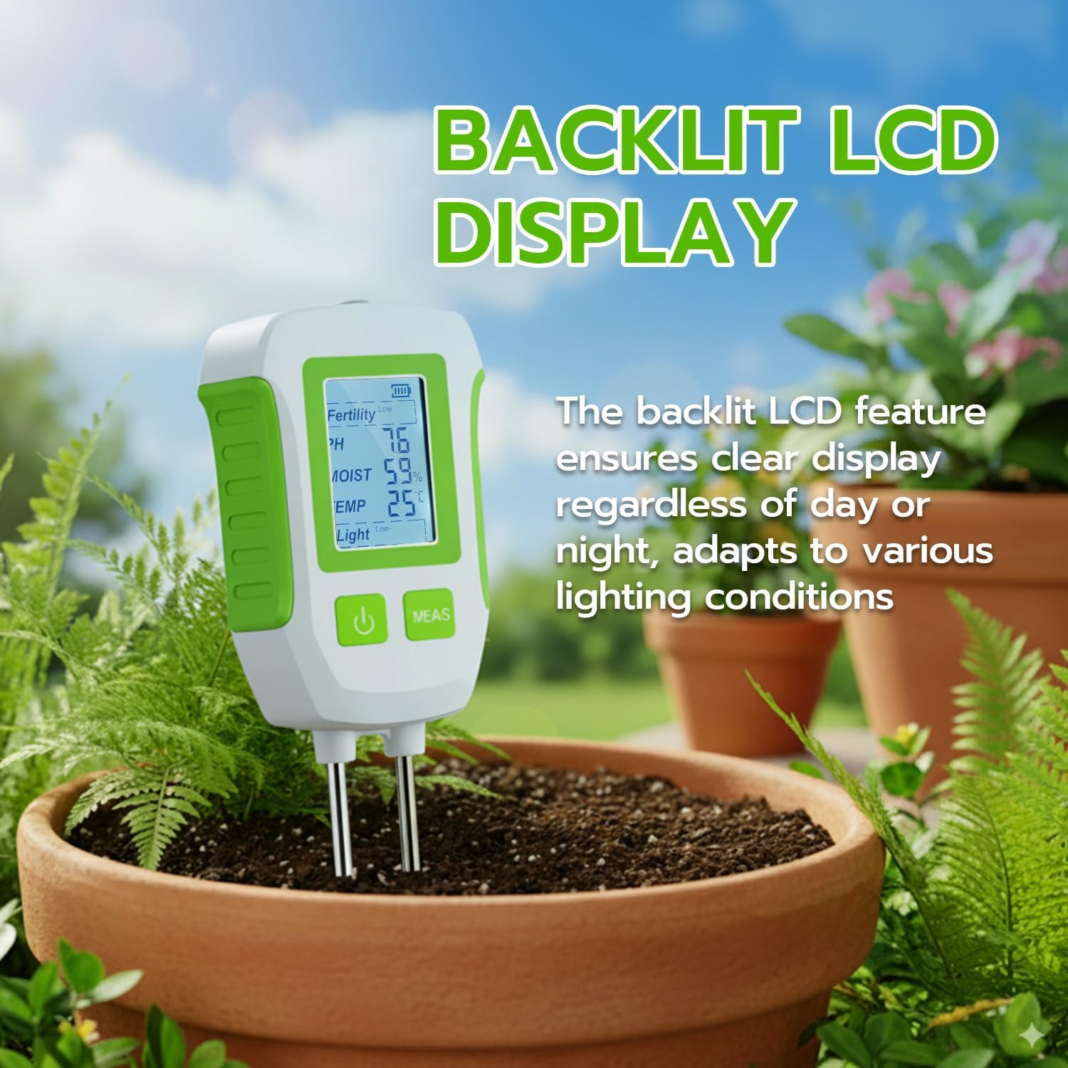 Mcbazel 5-In-1 Soil Tester with Backlit Lcd&Dual Probe-Digital Soil Ph Meter,Moisture Meter for Fertility,Temp,Light-Soil Test Kit for Gardening,Lawn,Farming,Potting Soil,Indoor&Outdoor Plants image number 3