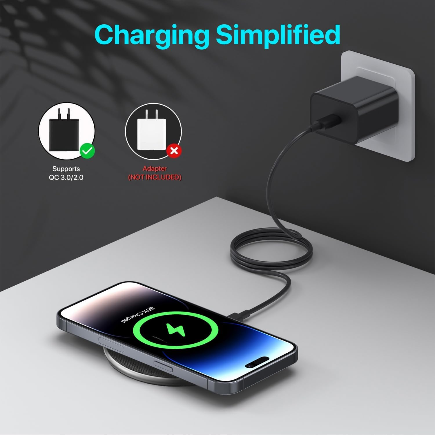 Wireless Charging Pad 20W, Fast Wireless Charger Wireless Phone Charger Compatible with Iphone 12/13/14/15/16, Inductive Charging Station Compatible with Samsung Galaxy S24/S23/S22/S21/Google Pixel image number 2
