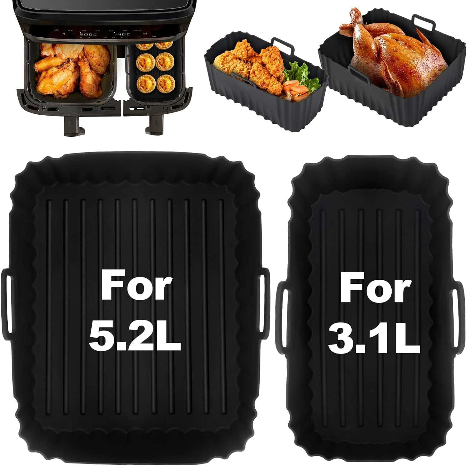 Akulife Air Fryer Liners Silicone Reusable for Tefal Easy Fry 5.2L/3.1L, Dual Air Fryer Inserts, Accessories for Lakeland 5L/3L, Tower T17099 5.2L/3.3L, Salter 5.5L/3.5L, Netta 5.5L/3.5L image number 4