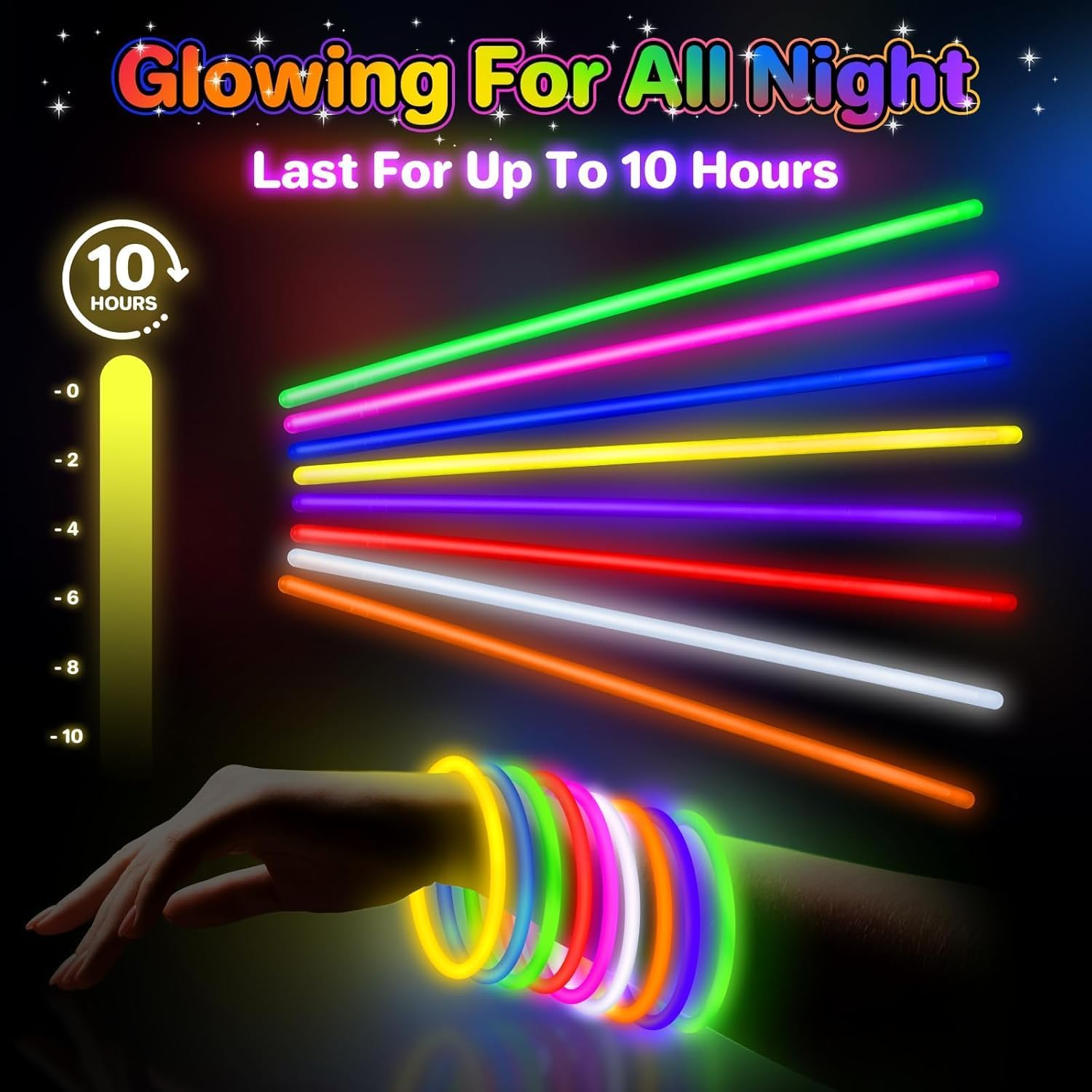 100 Ultra Bright Glow Sticks Bracelets and Necklaces with 100 Connectors - Premium Glow in the Dark Party Supplies and Decorations - Bulk 8" Glowsticks Easter, Christmas, Halloween Party Favors Pack image number 1