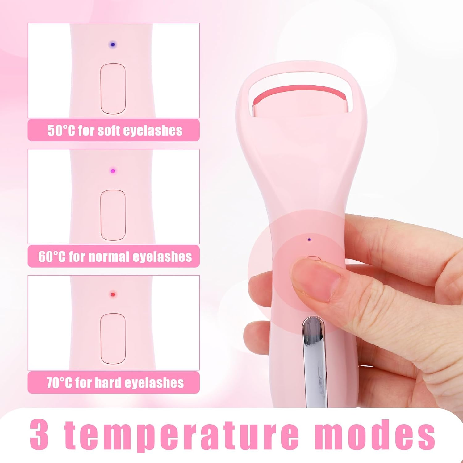 Heated Eyelash Curler, Rechargeable Electric Lash Curler with Type-C Port & 3 Adjustable Temperature Modes for Women Girls Lash Styling & Natural Curls image number 6
