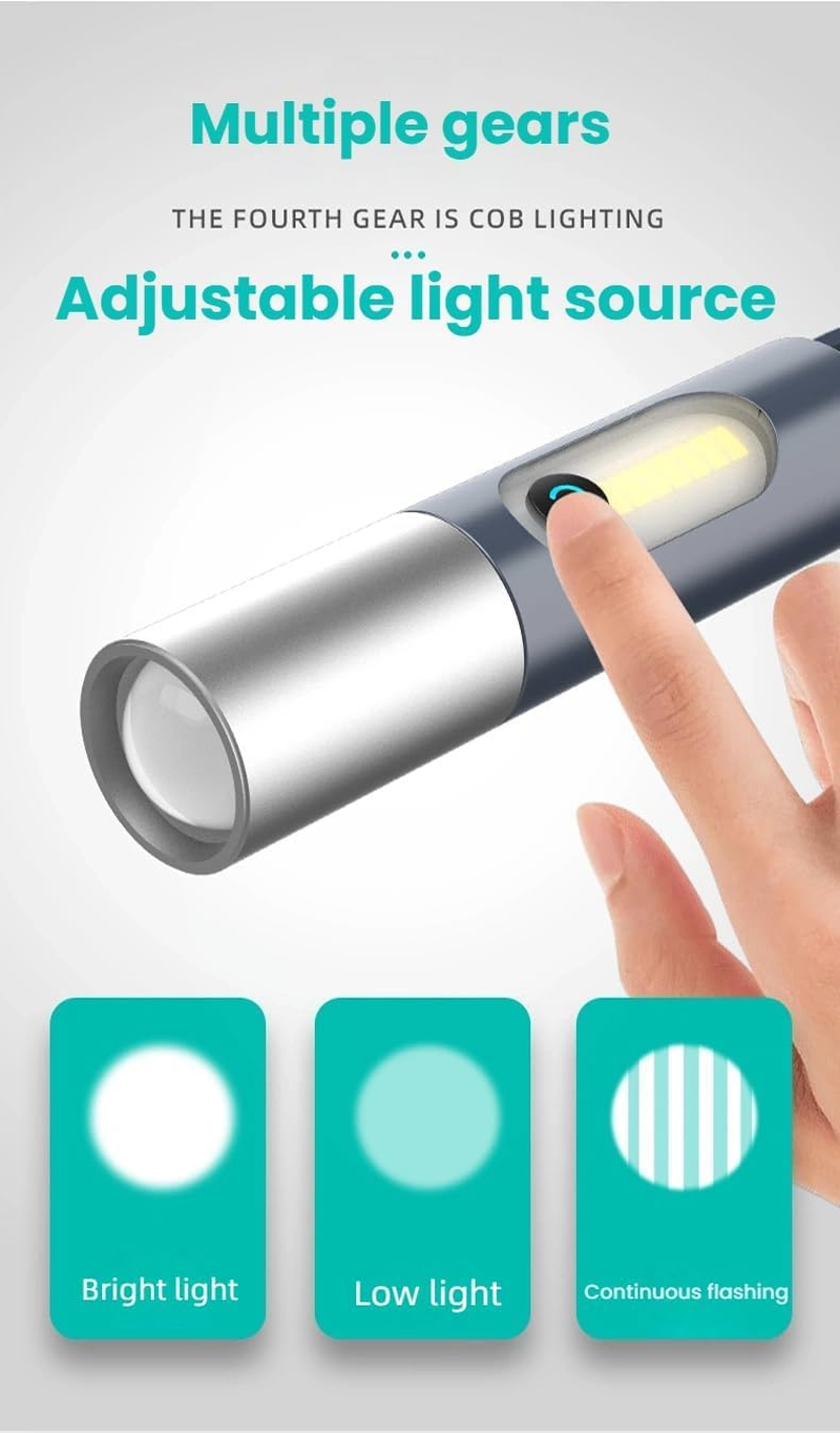 Traittion Zoomable LED Flashlight,Multifunctional Rechargeable LED Camping Flashlight with 4 Lighting Modes,1800Ma Large Capacity Battery,Ip68 Waterproof,1000 Lumens Brightness,For Home,Camping (3Pcs) image number 2