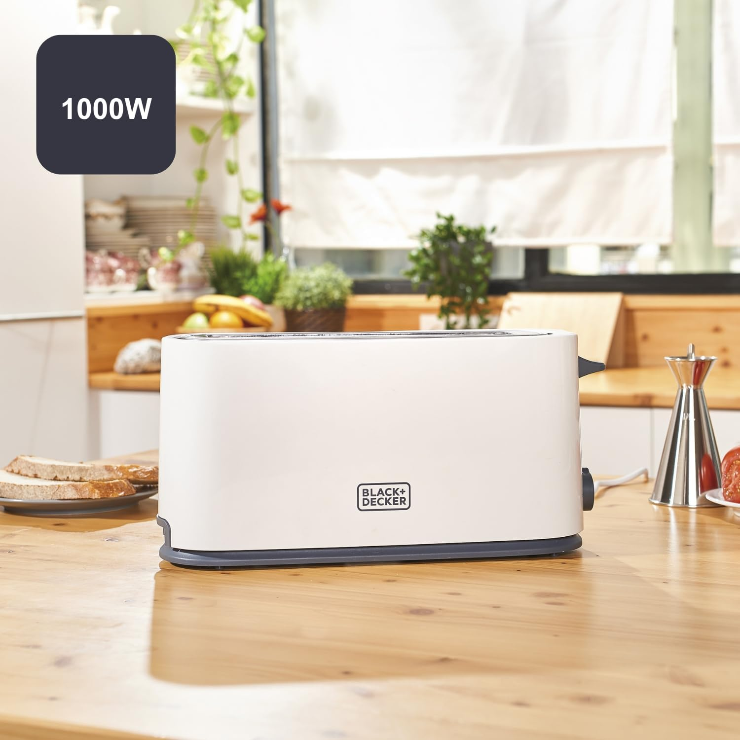 Black+Decker BXTO1001E - Toaster 1,000 W, Toaster with Extra Large Slot, 7 Toast Levels, High Lift Function and Stop Function, Cable Storage, White image number 3