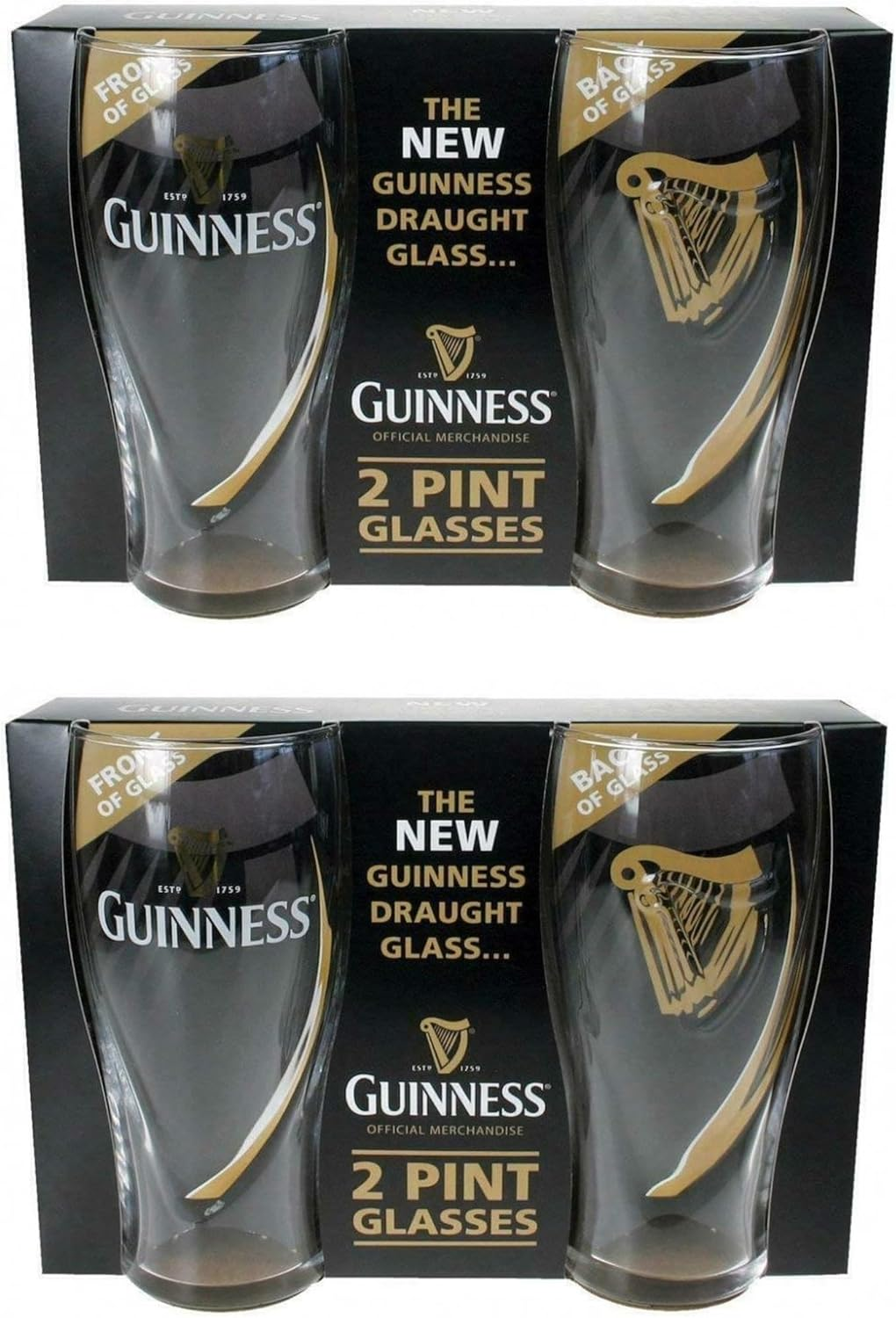 Guinness Official Merchandise, Gravity Glass Design, 4 Pack Pint Glasses