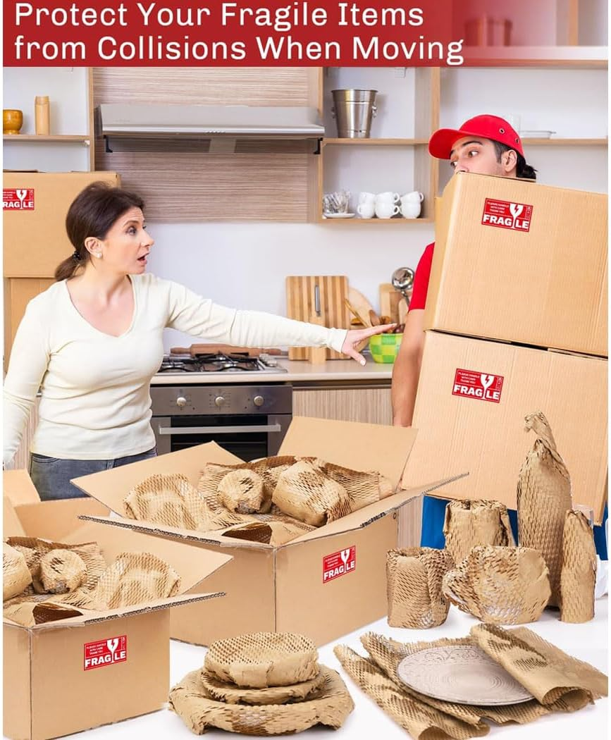 Idopick Honeycomb Packing Paper, 38Cmx30M Packing Paper Recycled Cushioning Wrap for Moving Shipping Packaging, Recyclable Moving Supplies Bubble Packing Wrap Protective Roll,Brown