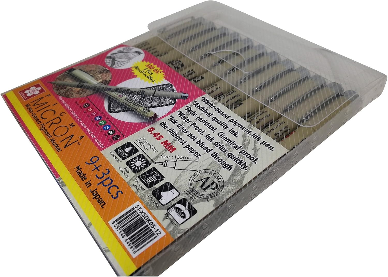 Sakura Pigma Micron Pens 12 Fineliner Drawing Set (05 Assorted Color with Black Brush, 08, 01 & 05)