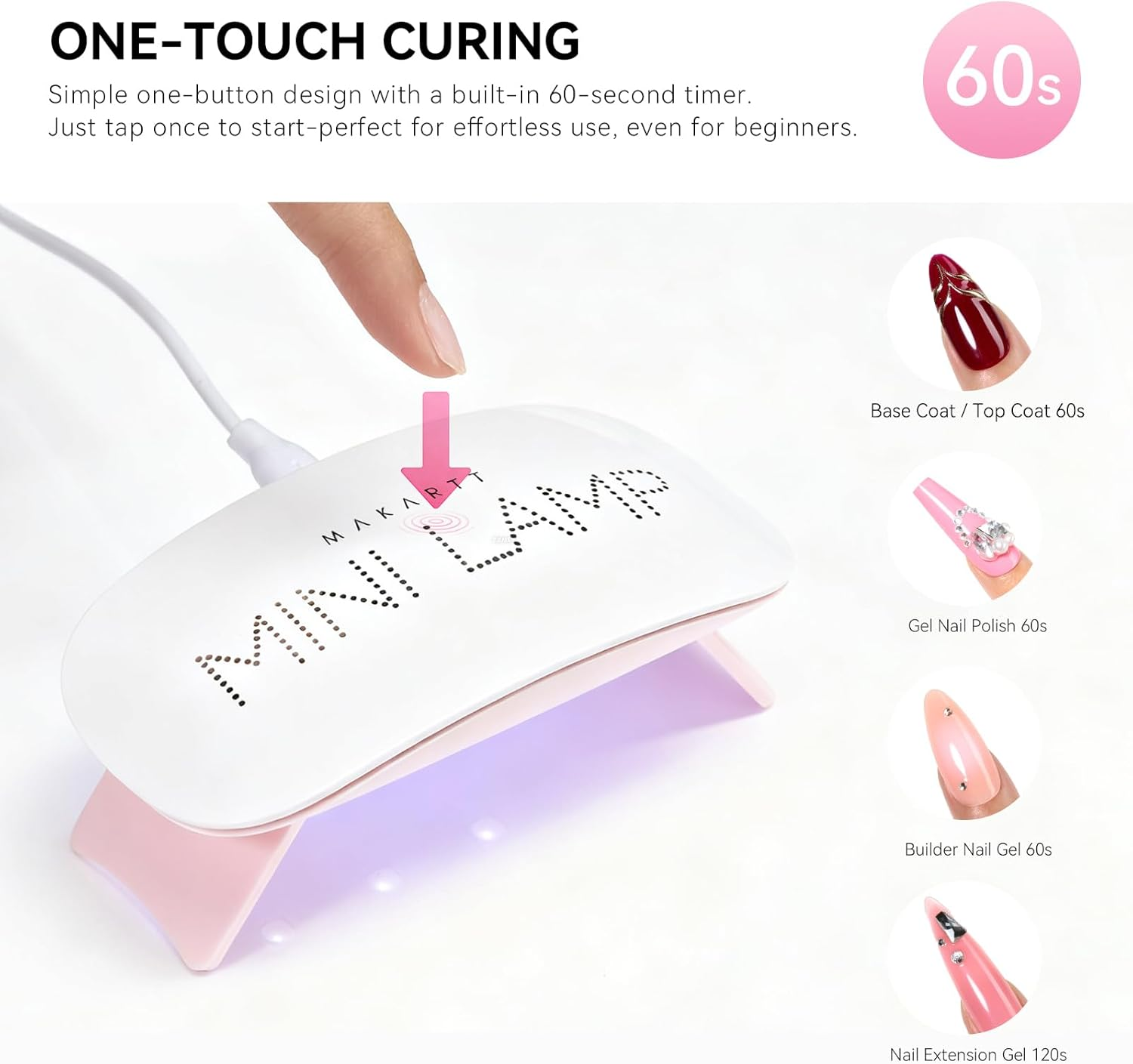 MAKARTT 6W LED UV Nail Dryer Curing Lamp 60S Timer USB Portable for Gel Nails Based Polishes image number 3