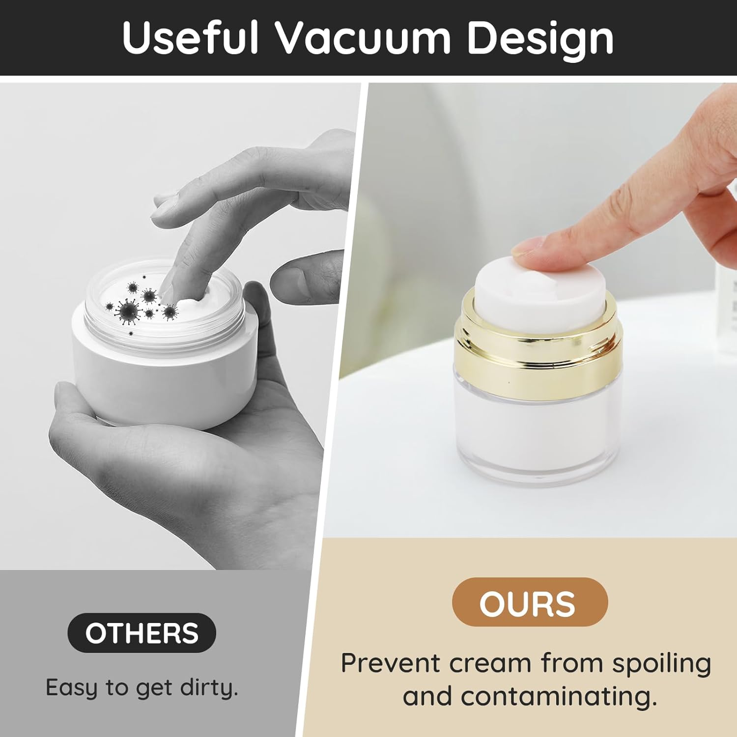 Segbeauty Airless Pump Jars, 2Pcs 15G Travel Containers for Cream, Vacuum Cosmetic Travel Containers, Refillable and Portable, for Thick Moisturizer, Skincare Cream image number 3