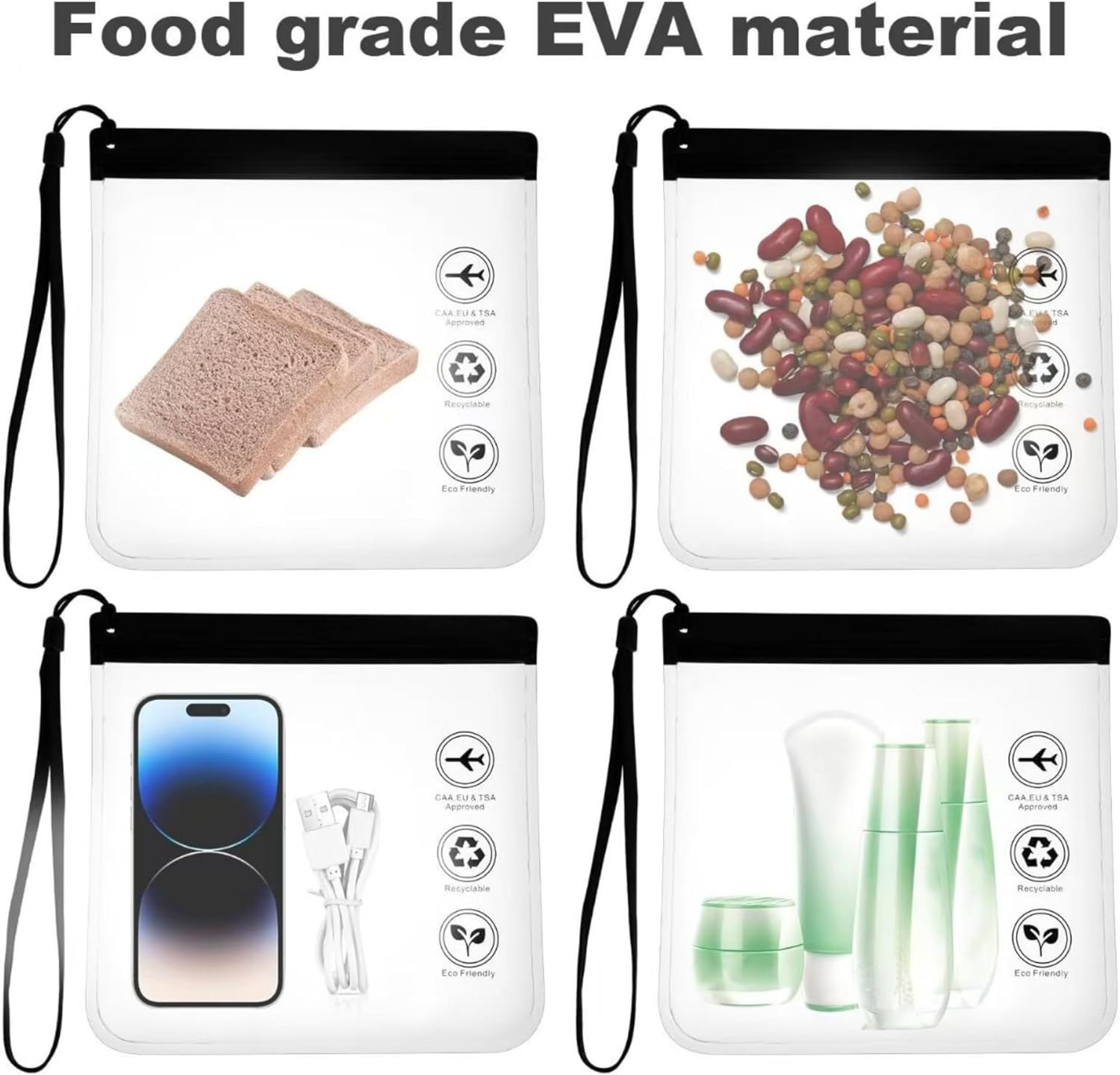 4Pcs Transparent Safety Wash Bag, Waterproof and Leak-Proof Travel Liquid Bag, EVA Waterproof Cosmetic Bag, Portable Travel Wash Bag,Black - Grey image number 7