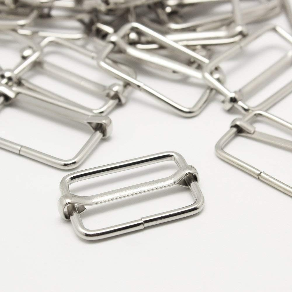 Onwon 50 Pieces Slide Buckle 1 Inch Metal Tri-Glide Slides Silvery Roller Pin Buckles Rectangle Adjustable Webbing Slider for Fasteners Strap Handbag Backpack Suspenders Belt DIY Accessories image number 3