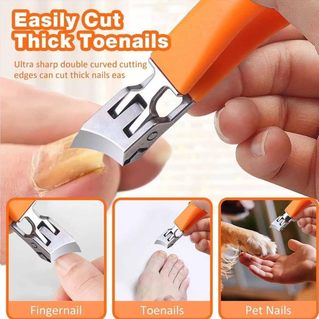 Wide Jaw Opening Anti-Splash Slanted Nail Clipper,Curved Toenail Clippers Men,Slanted Edge Nail Clippers for Women,Slanted Curved Nail Clippers for All Thick Nails (Orange) - Orange image number 2