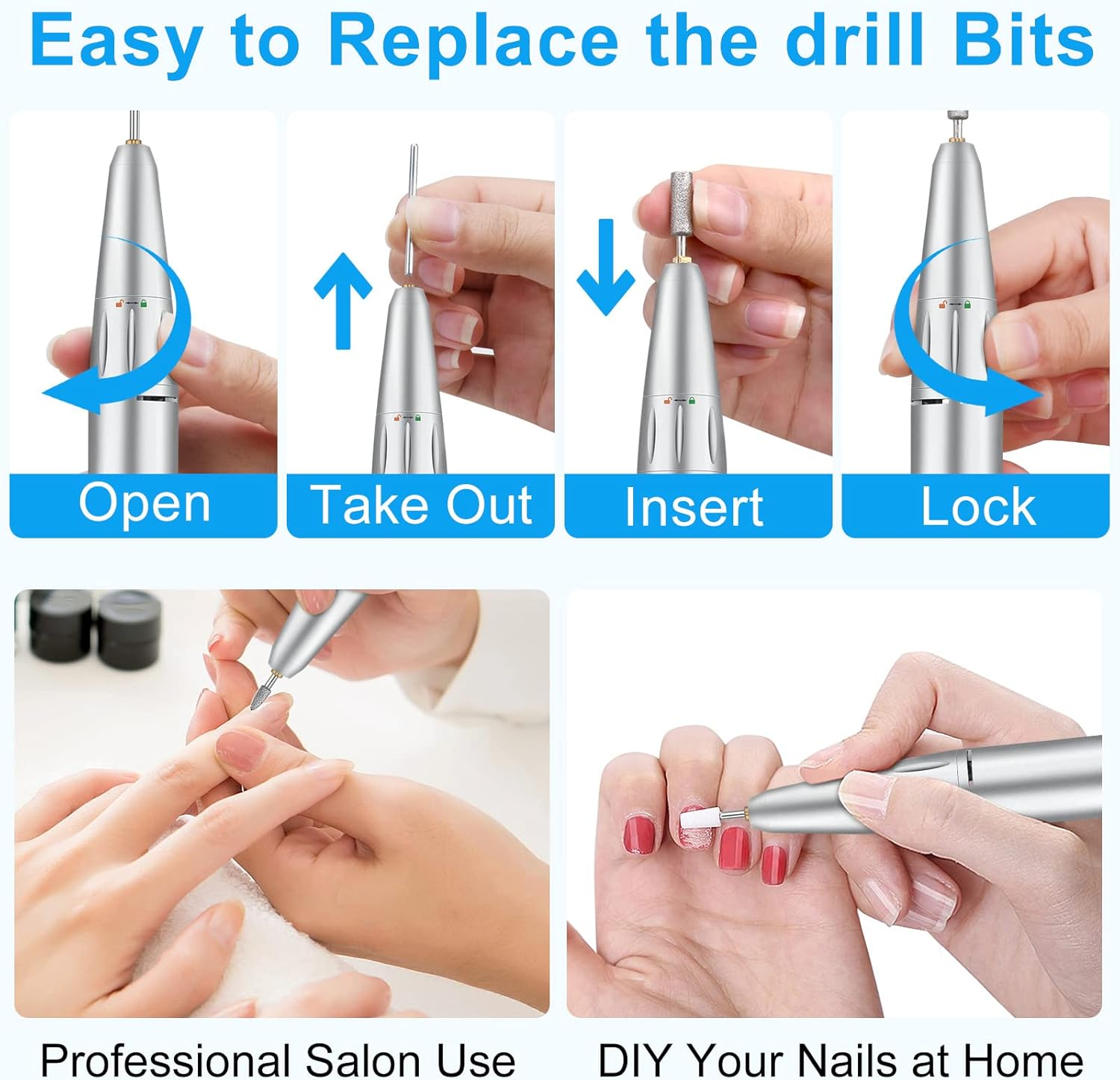 Electric Nail Drill, 35000RPM Professional Nail Drill Machine, Portable Rechargeable File Machine Set for Acrylic Gel Nails, Manicure Pedicure Tools for Home and Salon Use(White) image number 5