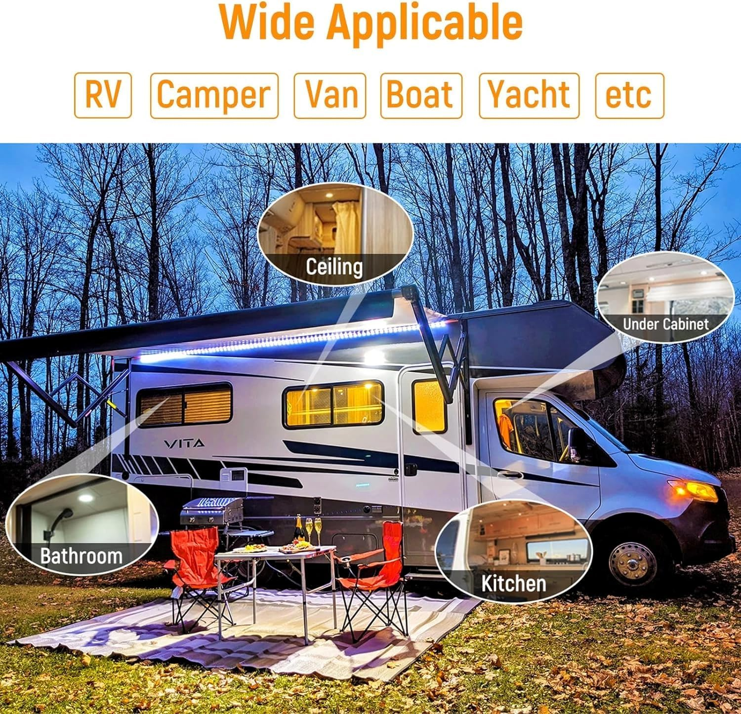 Spring-Type 12 Volt Recessed Lights for RV Boat Trailer Camper-Daylight 6500K 3W 270 Lumens, Low Voltage Downlights Dimmable, Pack of 6 image number 3