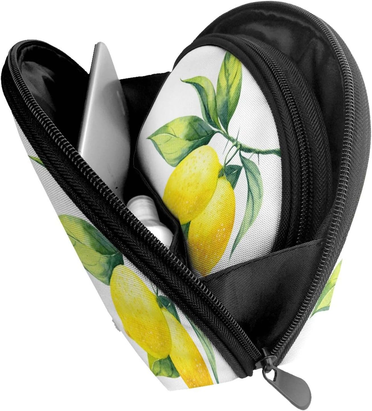 Cozimangoe Coin Pouch Makeup Bags Set, 2 Piece Shell Shape Cosmetic Bag with Pockets for Daily Travel Handbag Lipstick Keys Toiletry, Personalized Bright Yellow Lemon Fresh Fruit image number 5