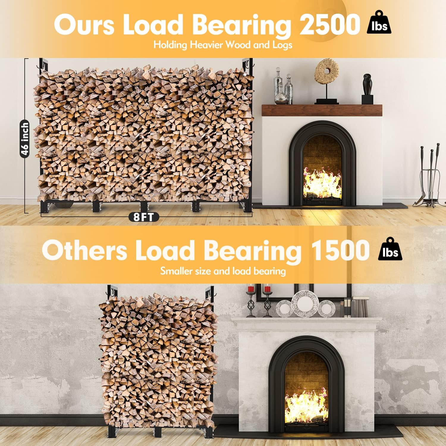 Nalone 8FT Outdoor Firewood Rack with Cover&Carry Bag Heavy Duty Square Strong Stand Rack with Waterproof Cover for Fireplace Fire Pits Wood Pile Storage Holder Lumber Rack image number 5