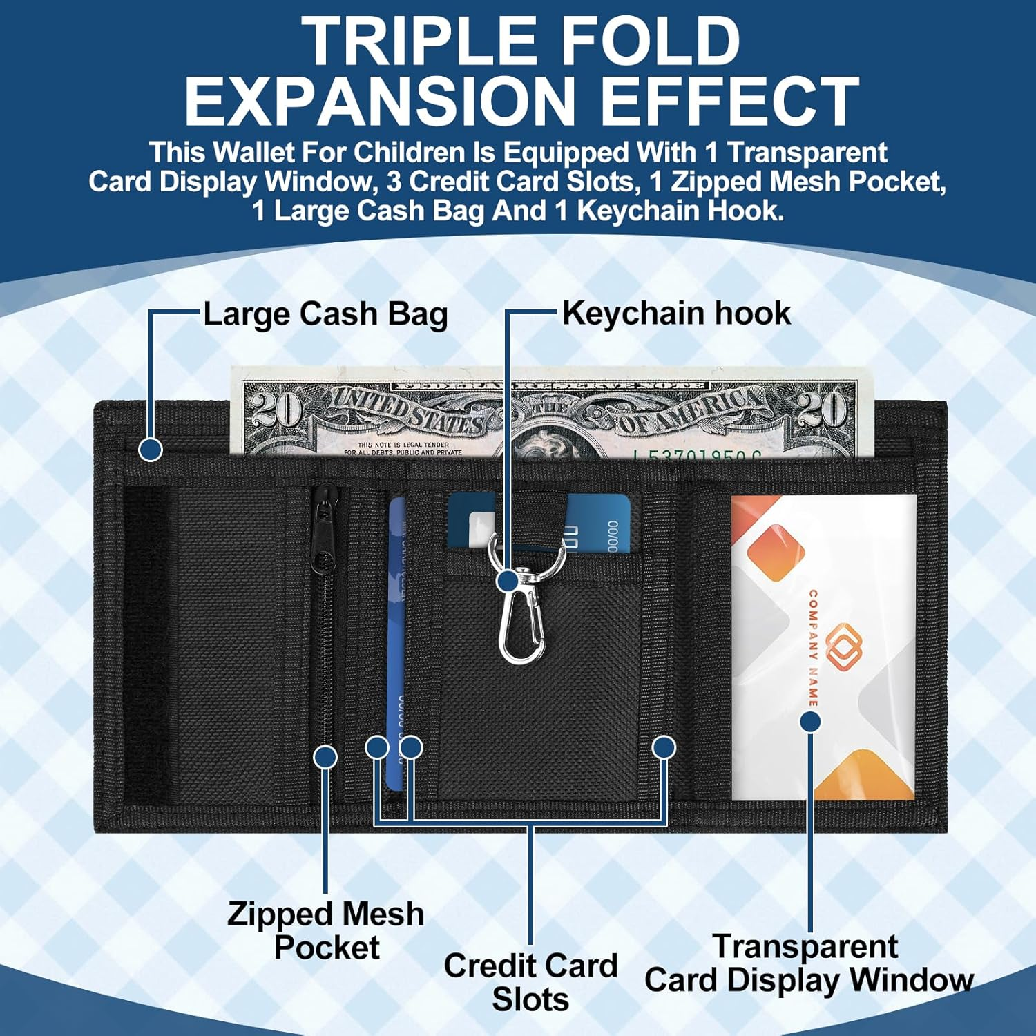 HOCUCHELAND Children'S Neck Pouch, Waterproof Trifold Wallet with 2 Keyrings and 2 Lanyards, Portable Rocket Pattern Neck Pouch Boys for Child, Teenagers, Boys image number 3