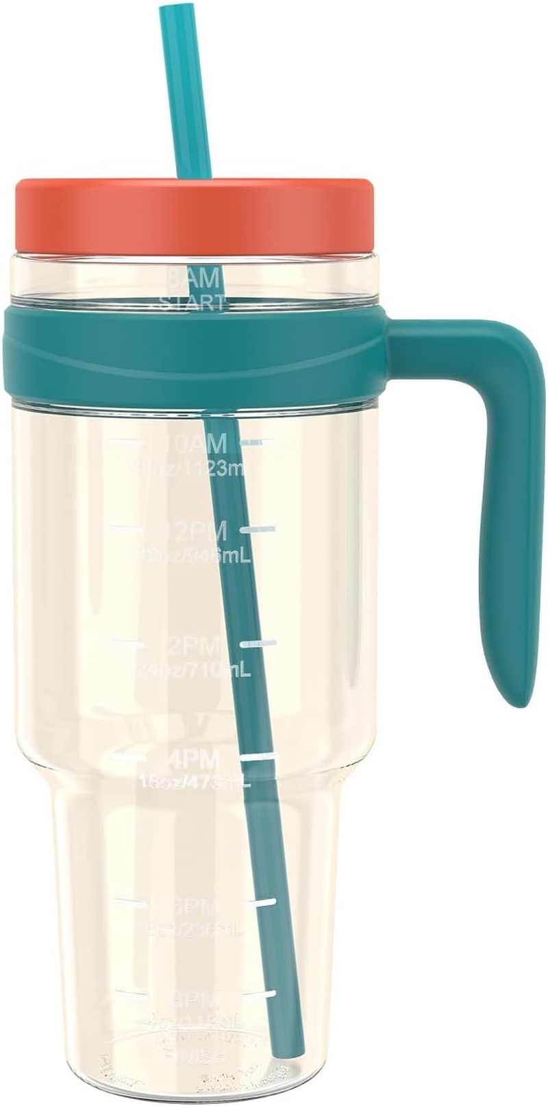 Tronco 50Oz Tritan Plastic Tumbler with Lid & Straw &ndash; Bpa-Free, Clear Water Bottle with Time Markers &ndash; 100% Leak-Proof, Wide Mouth &ndash; Perfect for Iced Coffee, Juice, Smoothies & Bubble Tea