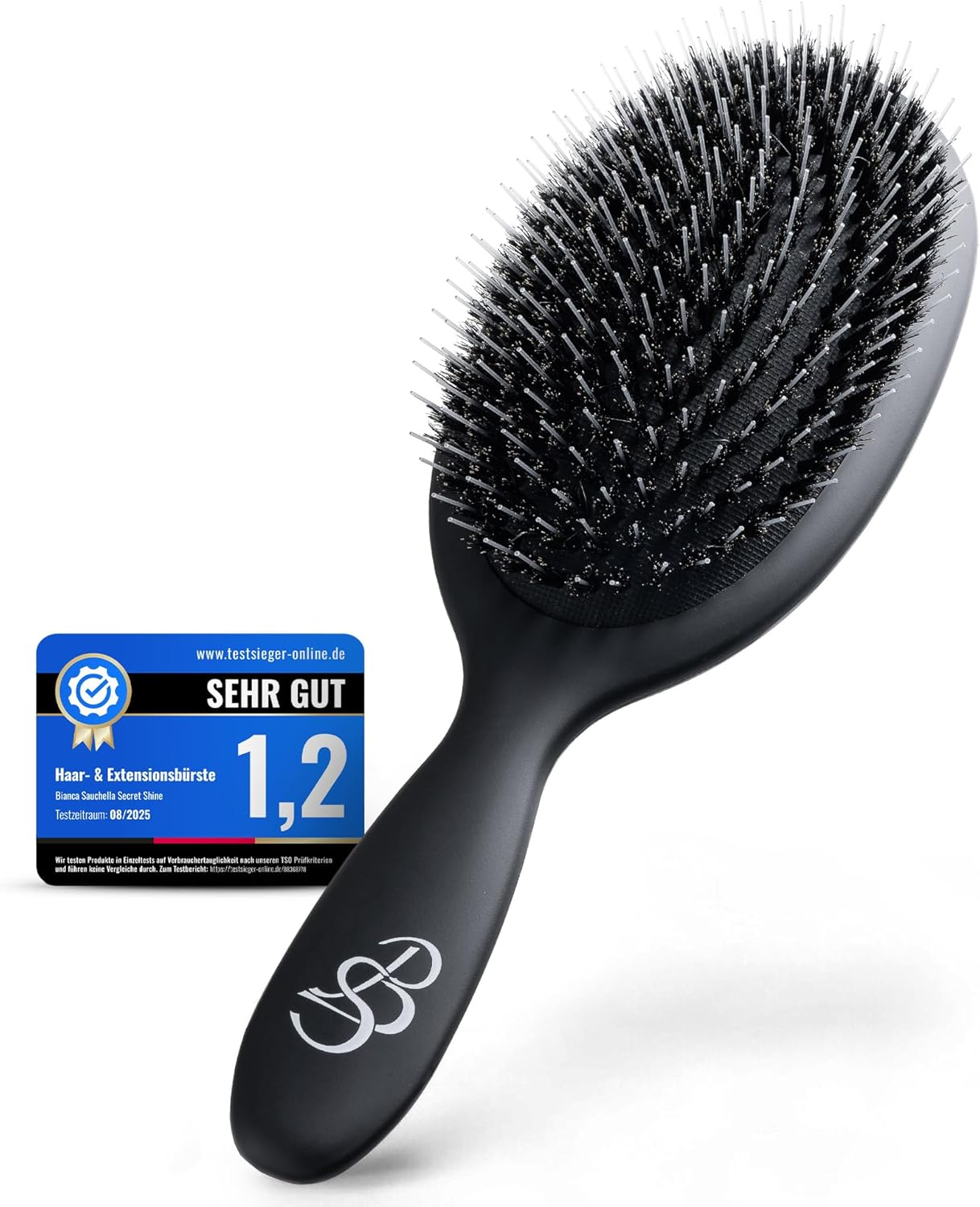 Bianca Sauchella Secret Shine Extensions Brush - Wild Boar Bristles & Keratin Pens, Anti-Frizz, Gentle without Pulling, Ideal for Tape-In, Bonding & Clip-In Extensions (Black) image number 3