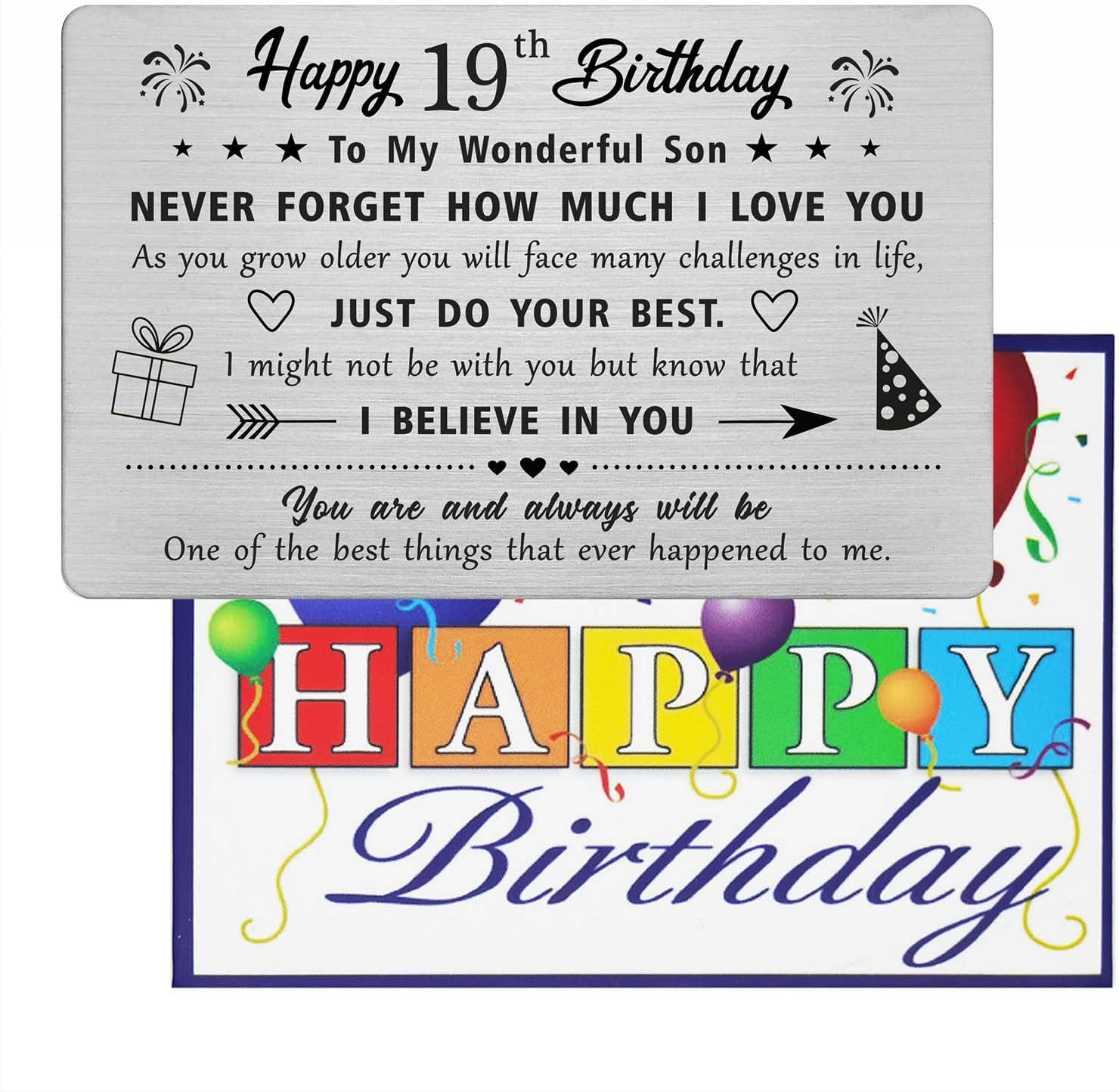 Son 19Th Birthday Card, Birthday Gifts Card for 19 Year Old Son, Metal Engraved Wallet Card image number 2