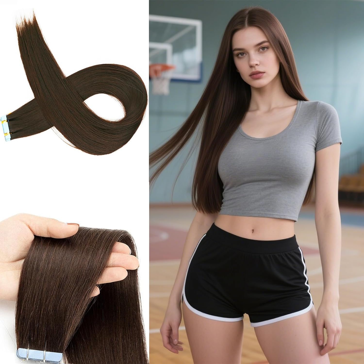 Xeelfaro Black Tape in Hair Extensions 24Inch Straight Synthetic Hair for Women 20Pcs for Natural-Looking Volume (Black, 24Inch)