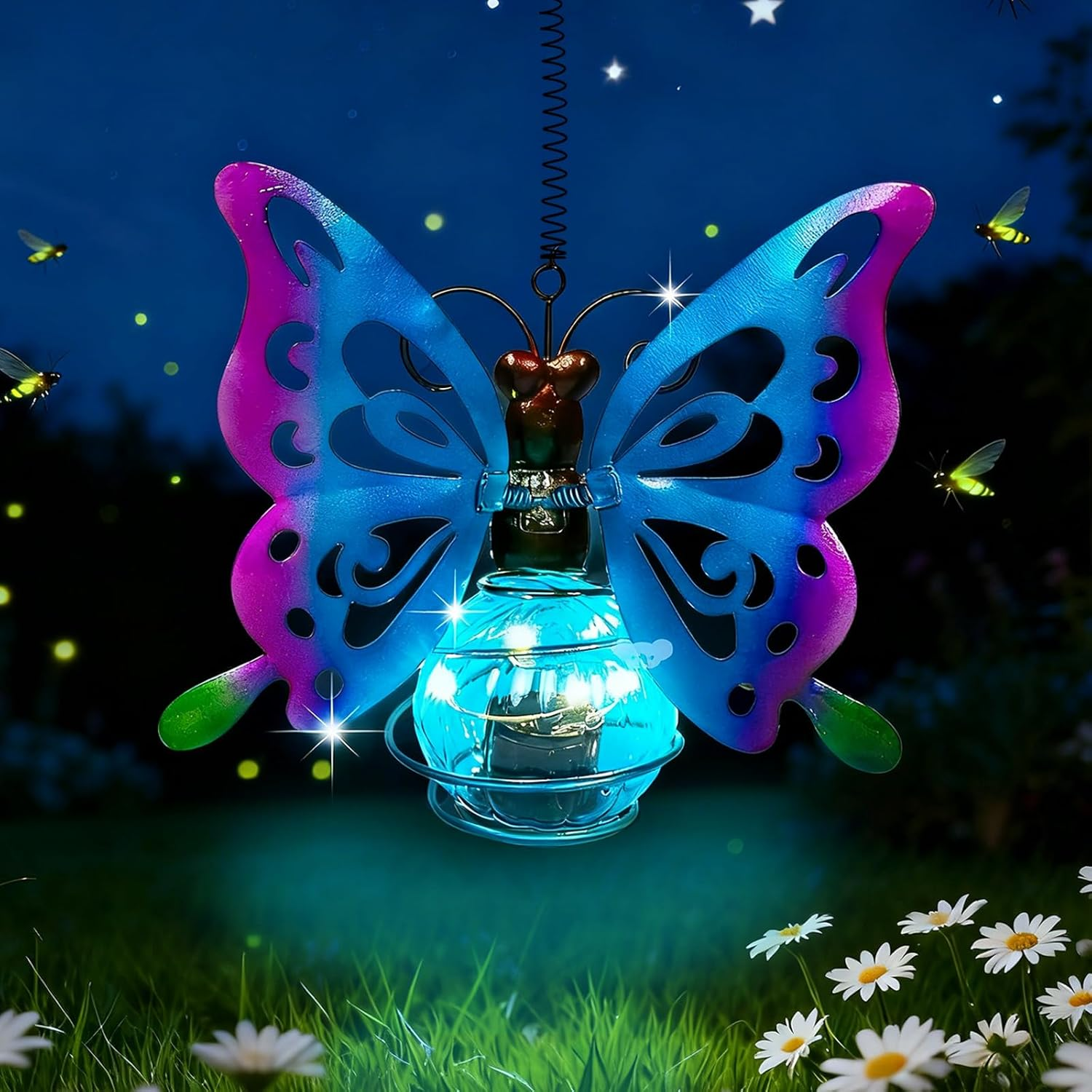 GAROMIA Outdoor Garden Decoration Hanging Butterfly Solar Lantern with Feathers Solar Light Garden Decoration Fairy Lights Butterfly Solar Decoration Outdoor for Garden Patio Garden Lights Balcony image number 6