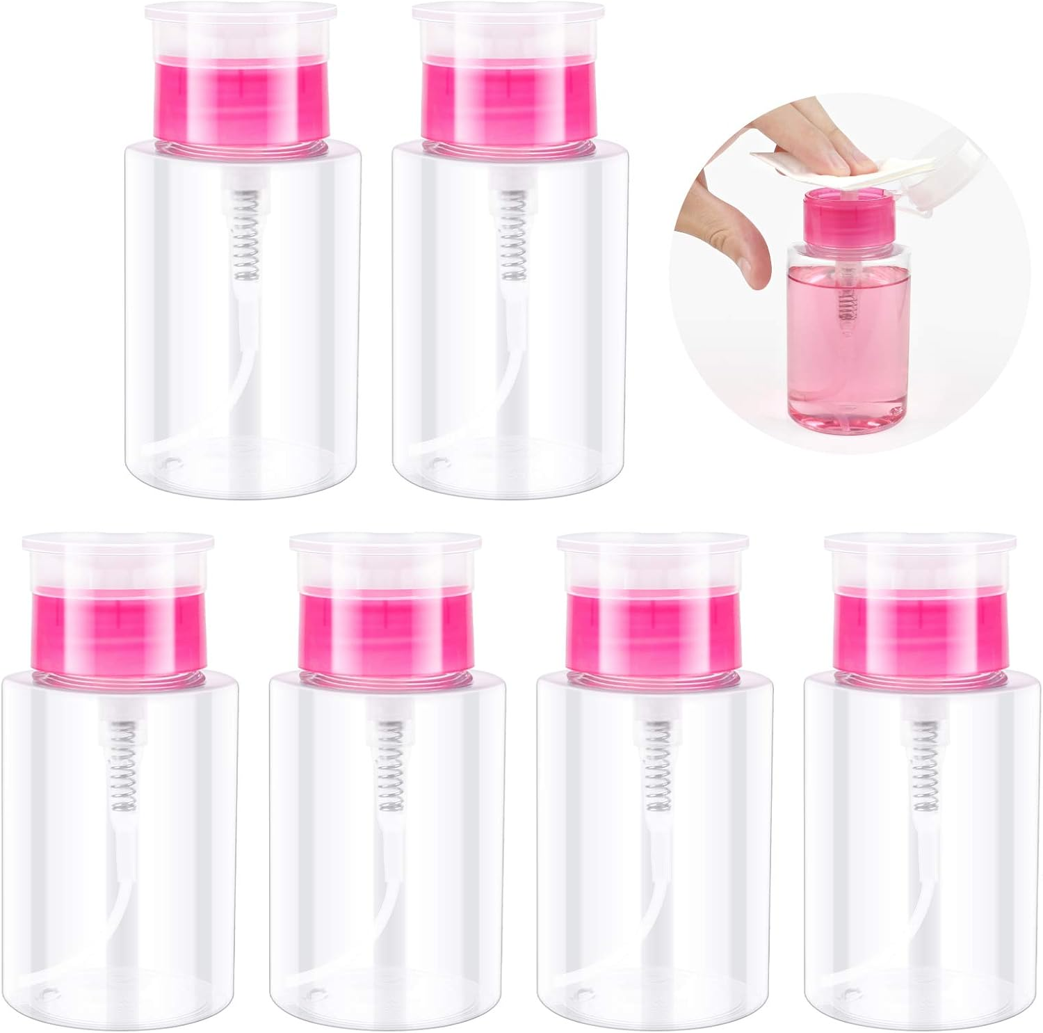 6 PCS Nail Polish Remover Pump Bottle Dispenser 180ML Push down Acetone Dispenser Pump Leak-Proof Empty Pump Dispenser Bottles for Nail Polish Makeup Remover image number 5