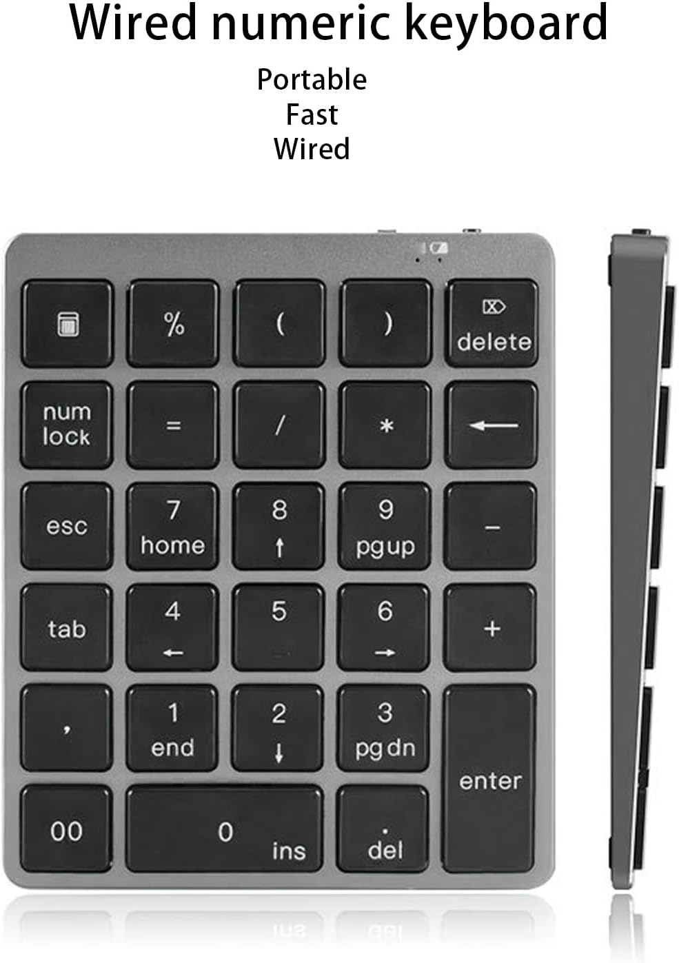 Portable 28-Key USB Numeric Keypad with Rechargeable Bluetooth​​, Thin Aluminium Number Pad for Laptop PC, Dark Grey - Dark Gray image number 6