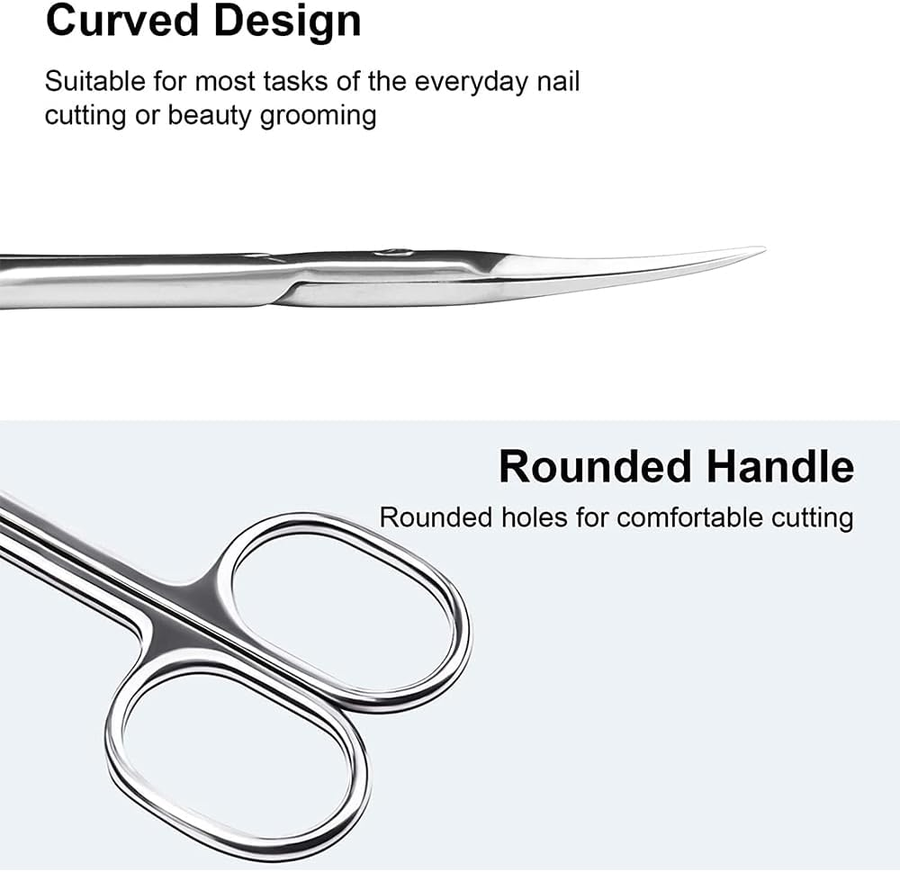 HUATEEN Professional Curved Nail Scissors - Surgical Stainless Steel Cuticle Cutter for Precise Manicure Eyebrows & Eyelashes 4.5Cm Ultra-Sharp Tip Ergonomic Design for Women/Baby/Toenails (Silver) image number 1