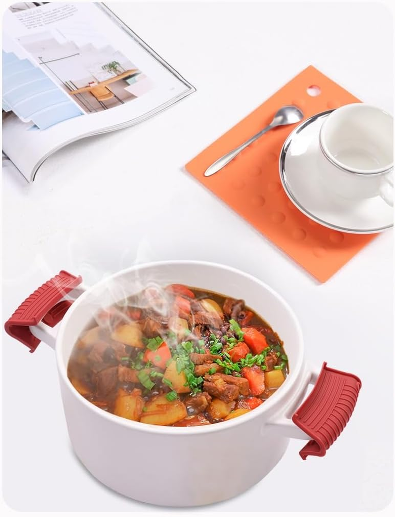 4 Pieces Silicone Hot Tool Holder Heat Resistant Potholder Cookware Handle Non Slip Rubber Pot Holders Handles Grip Covers for Cast Iron Skillet Silicone Cooking Kitchen Suits (Green, One Size) image number 2