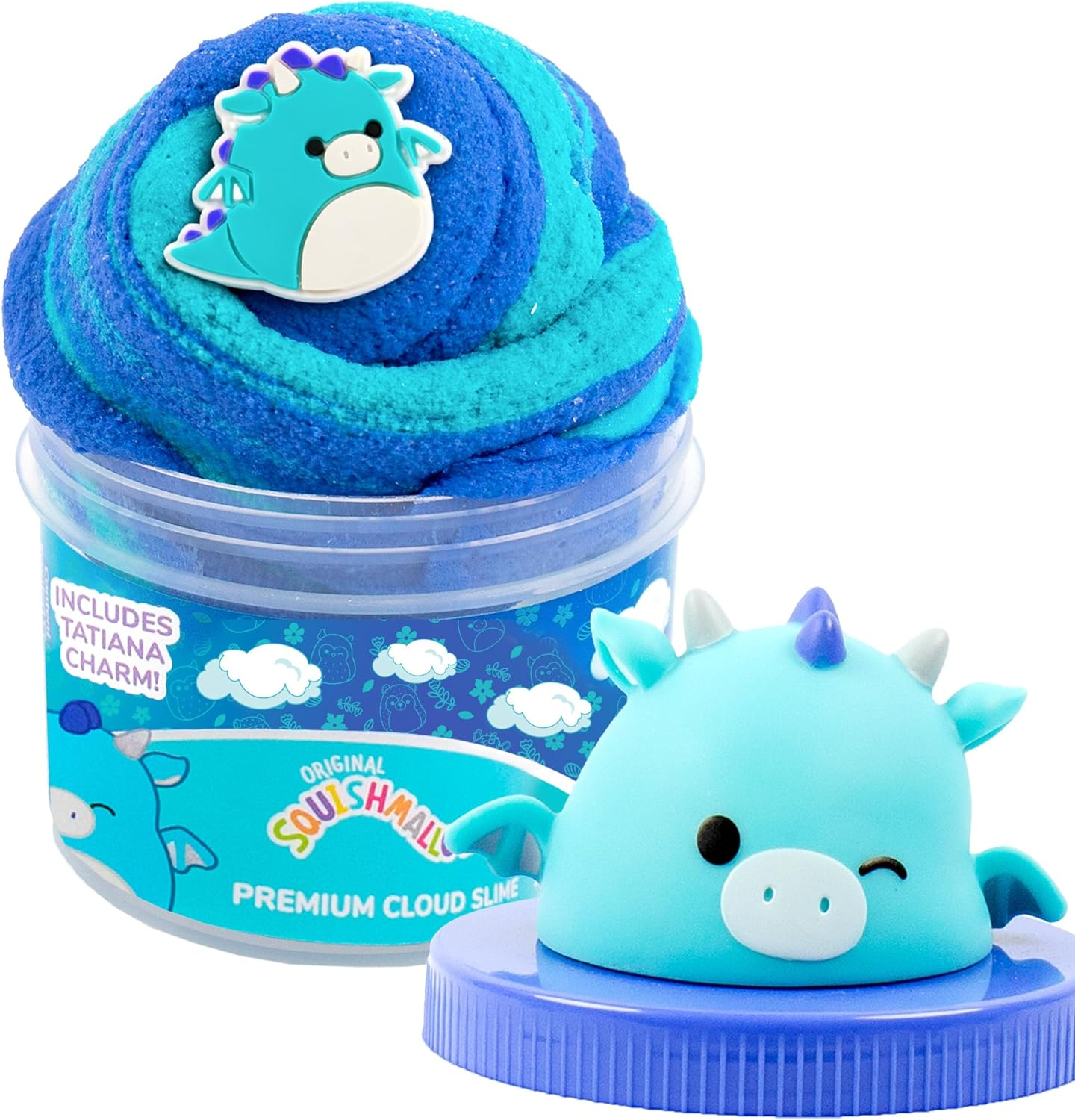 SQUISHMALLOWS Original Tatiana the Dragon Premium Cloud Slime, 8 Oz. Fluffy Slime, Blue Raspberry Scented, 3 Fun Slime Add Ins, Pre-Made Slime for Kids, Great 6 Year Old Toys, Super Soft Sludge Toy