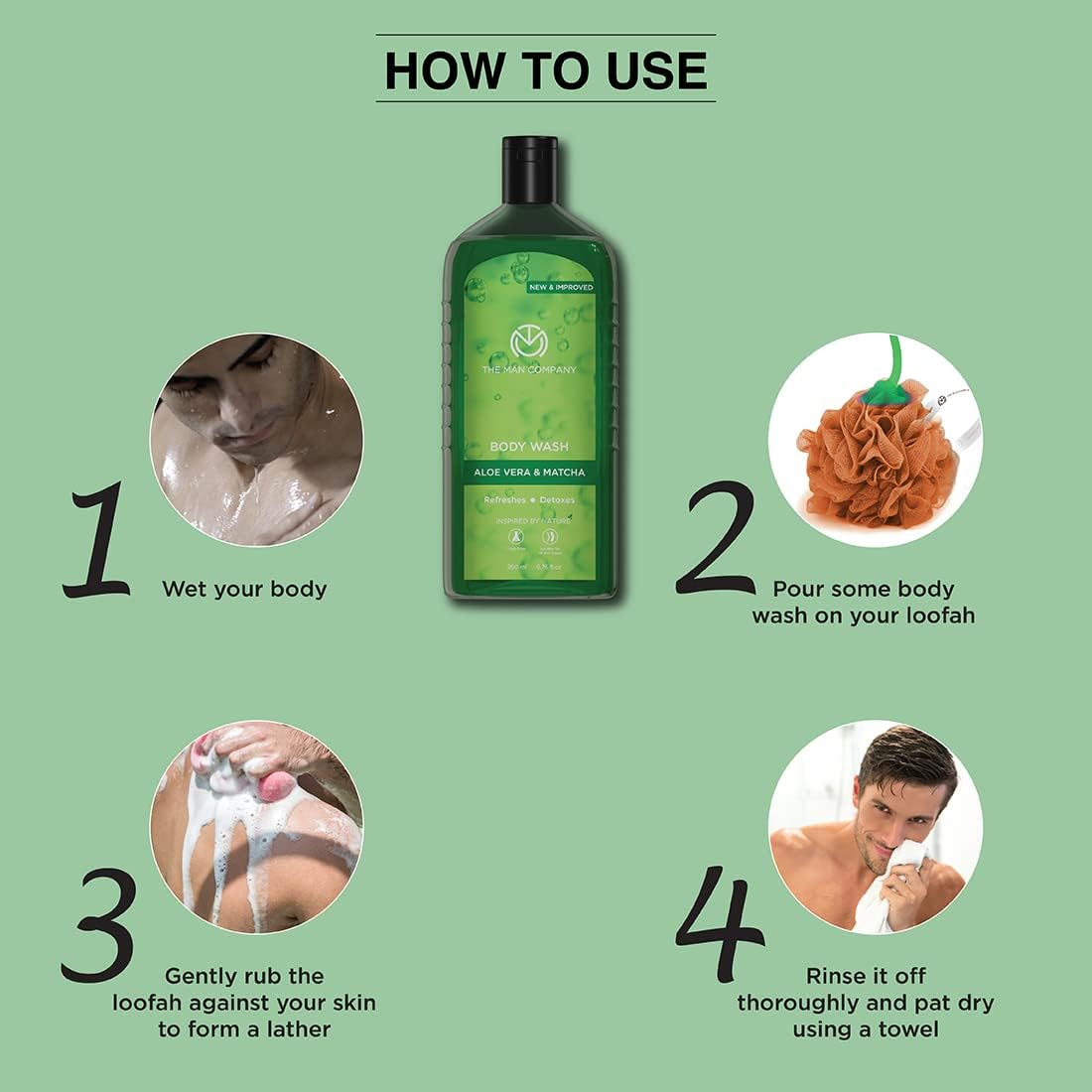 The Man Company Aloe Vera & Matcha Body Wash - 200 Ml | Shower Gel for Smooth Skin | Enriched with Green Tea & Moringa Leaf Extract