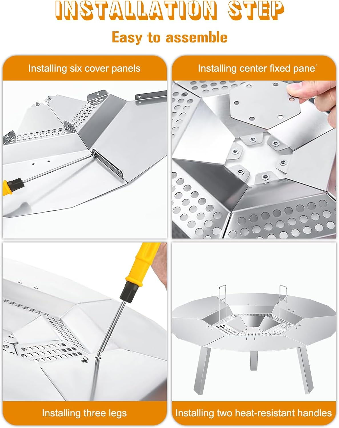 Heat Deflector for Solo Stove Bonfire, 19.5" Heat Deflector for Solo Stove Fire Pit, 304 Stainless Steel Heat Deflector with Handle & 3 Legs for Bonfire Fire Pit, Universal Heat Plate Traps Heat For