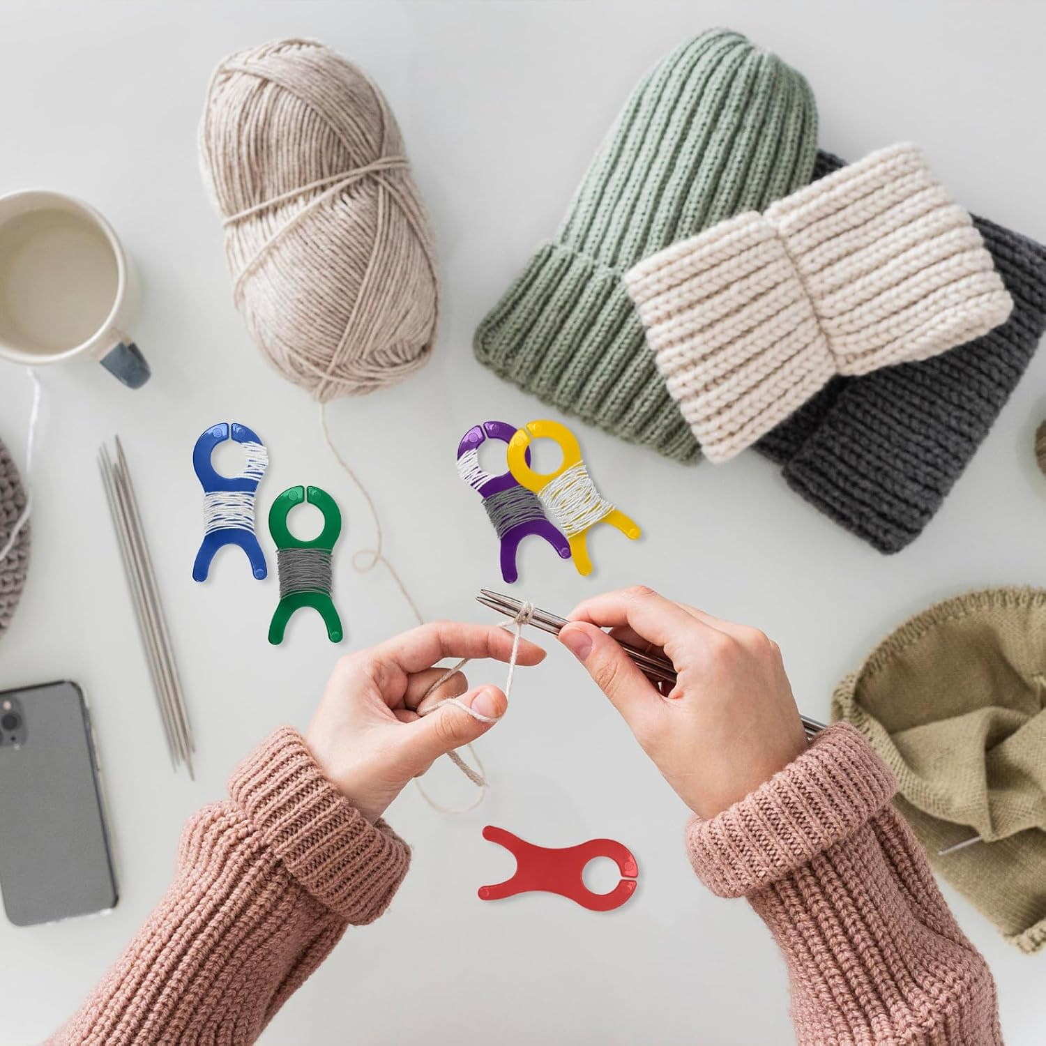 Yarn Bobbins Spool, 20 PCS Bobbin Organizer Thread Holder for DIY Crafts (5 Colors) image number 2